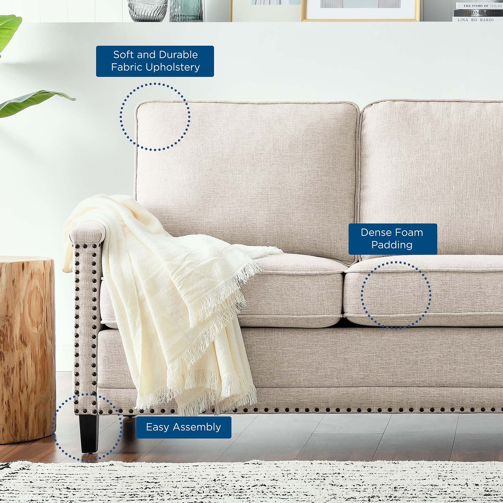 Modway Sofas & Couches - Ashton Upholstered Fabric Sofa Beige