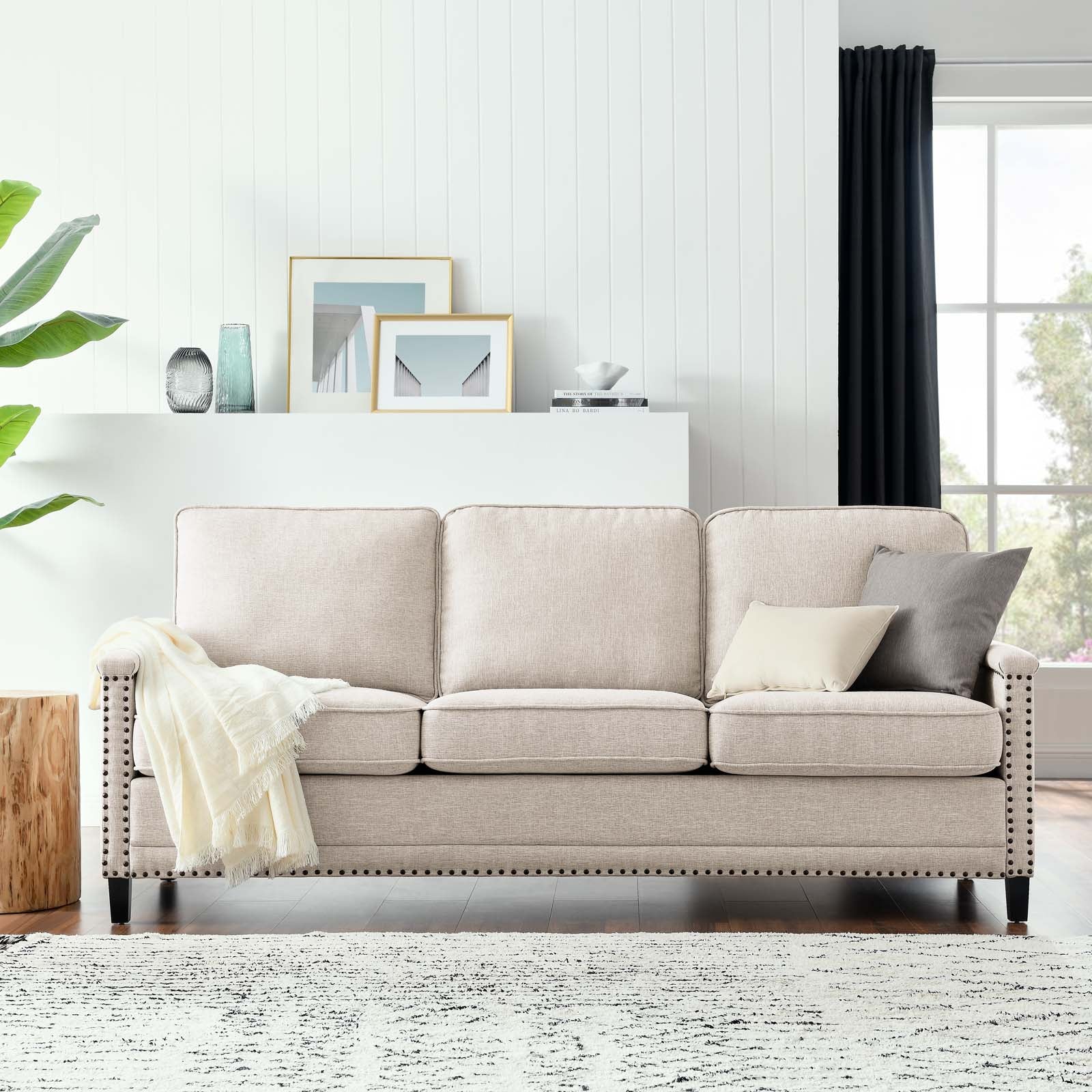 Modway Sofas & Couches - Ashton Upholstered Fabric Sofa Beige