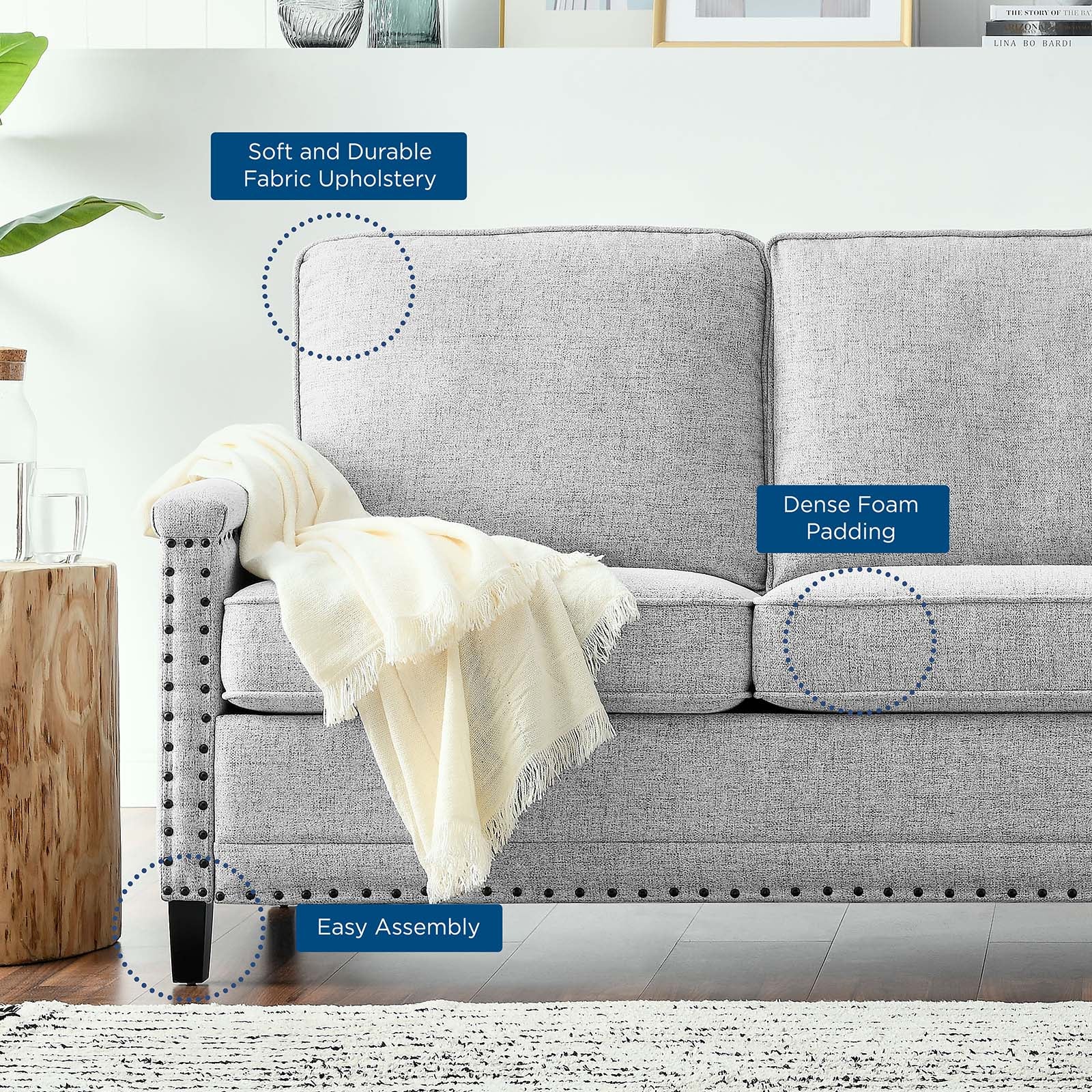 Modway Sofas & Couches - Ashton Upholstered Fabric Sofa Light Gray