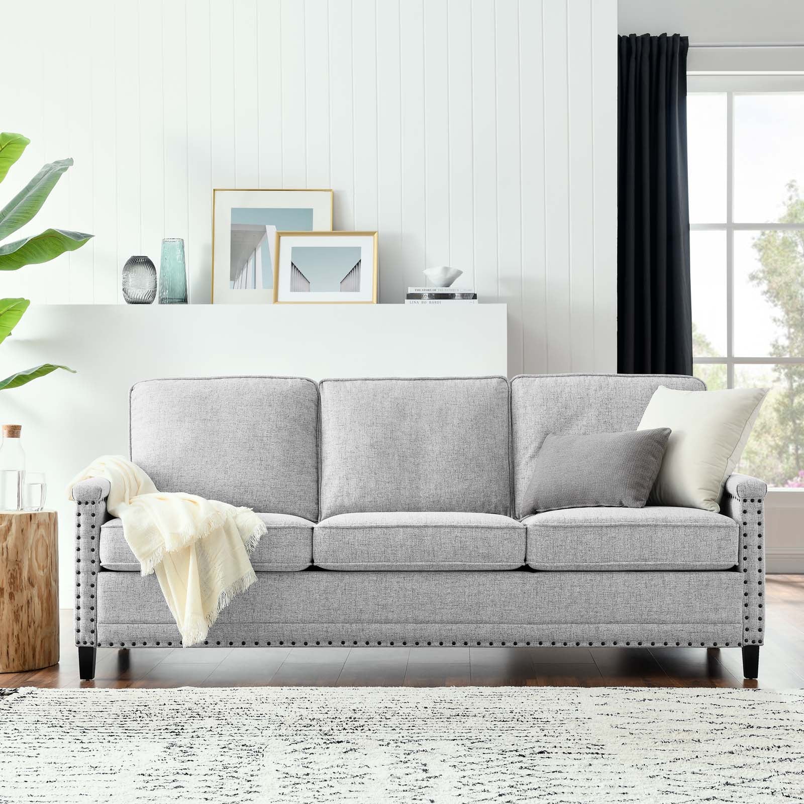 Modway Sofas & Couches - Ashton Upholstered Fabric Sofa Light Gray