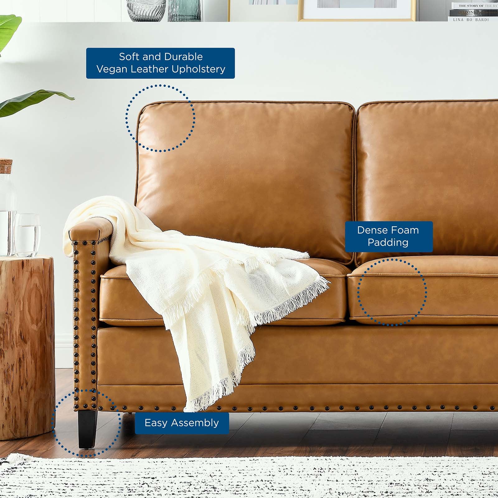 Modway Sofas & Couches - Ashton Vegan Leather Sofa Tan