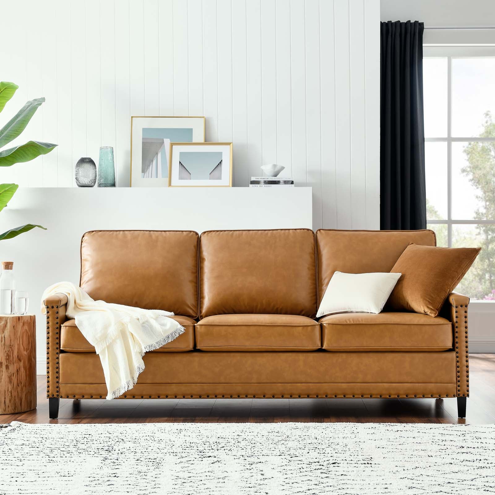 Modway Sofas & Couches - Ashton Vegan Leather Sofa Tan