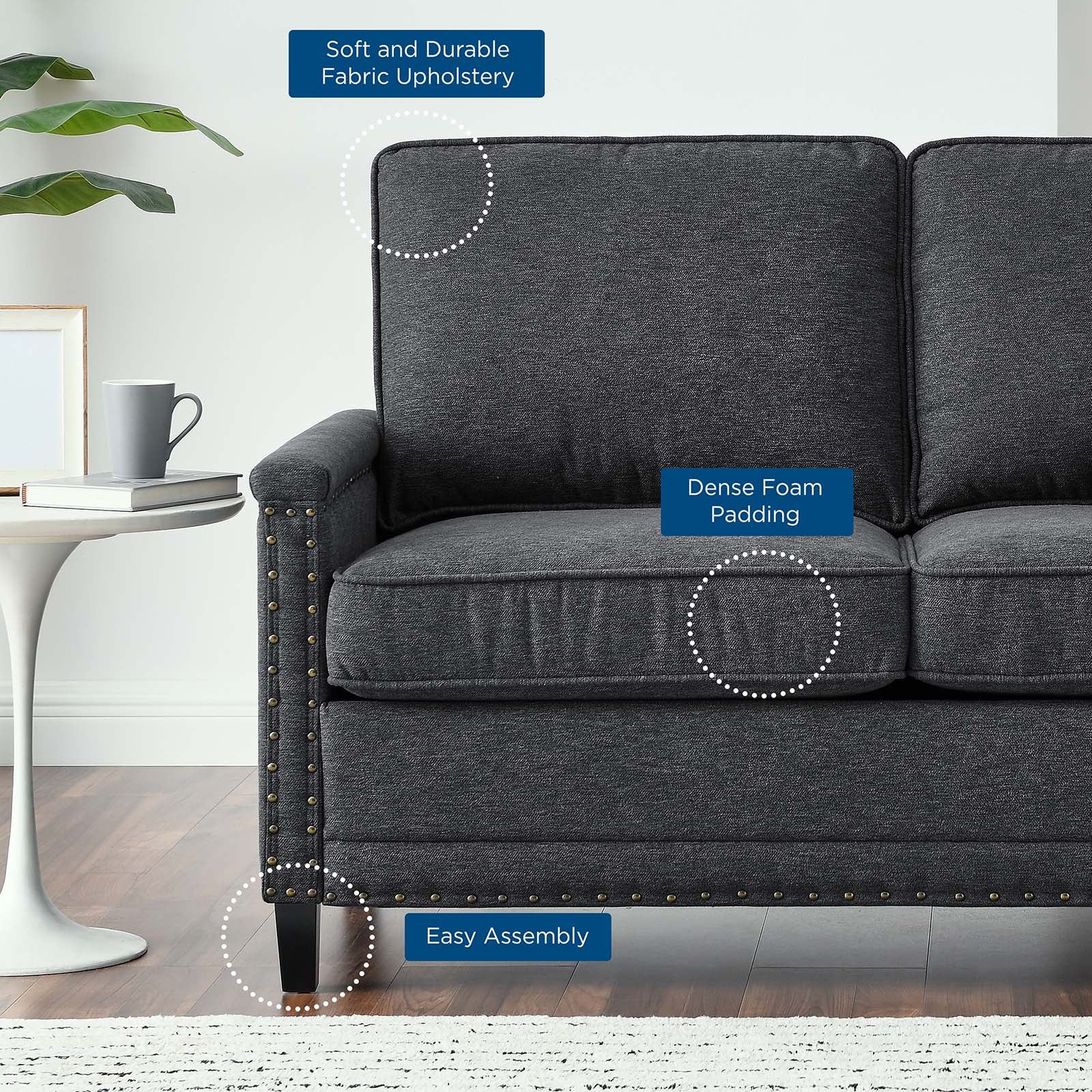 Modway Loveseats - Ashton Upholstered Fabric Loveseat Charcoal