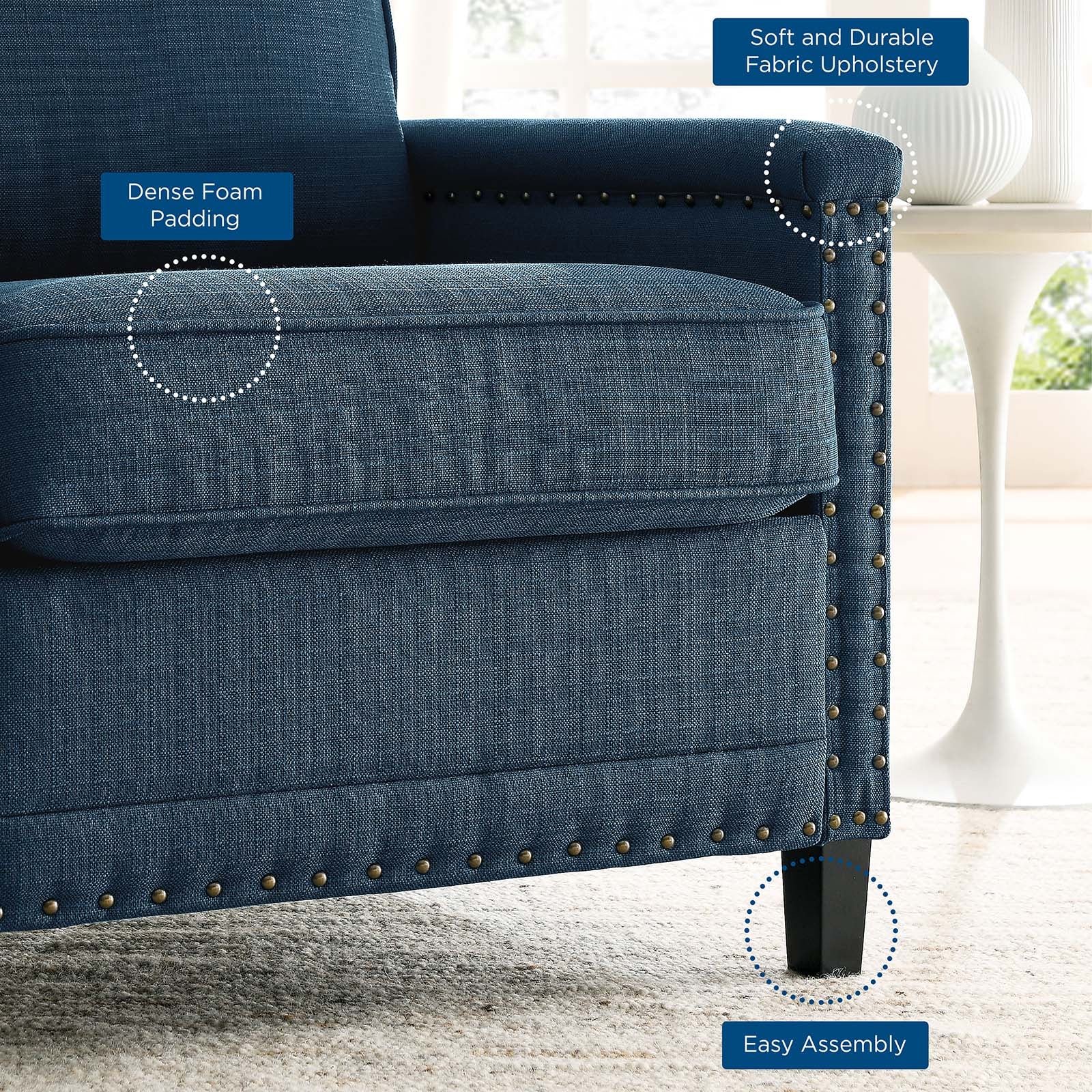Modway Accent Chairs - Ashton Upholstered Fabric Armchair Azure