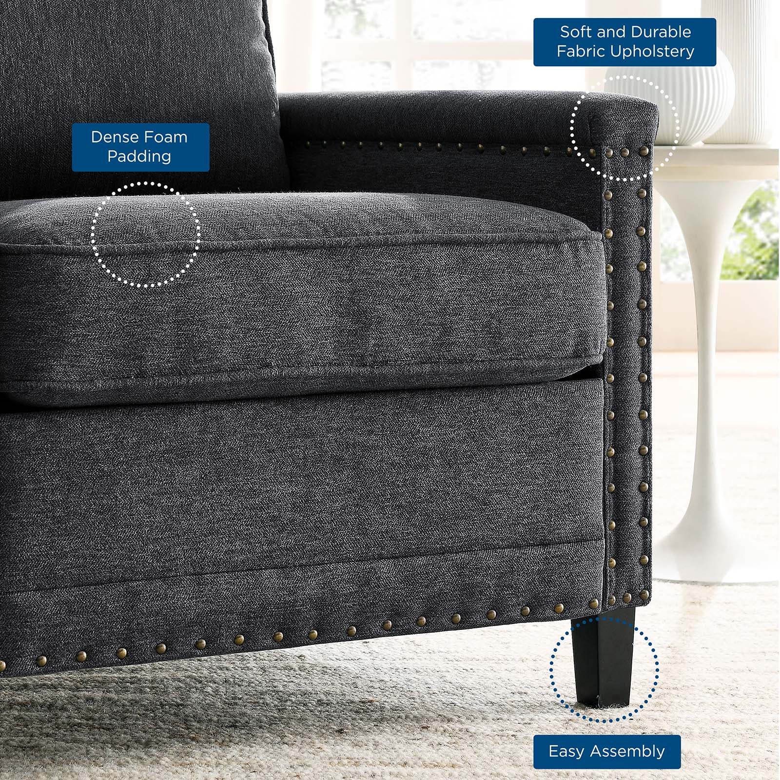Modway Accent Chairs - Ashton Upholstered Fabric Armchair Charcoal