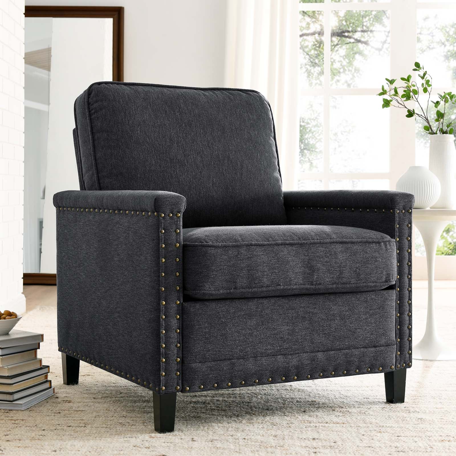 Modway Accent Chairs - Ashton Upholstered Fabric Armchair Charcoal