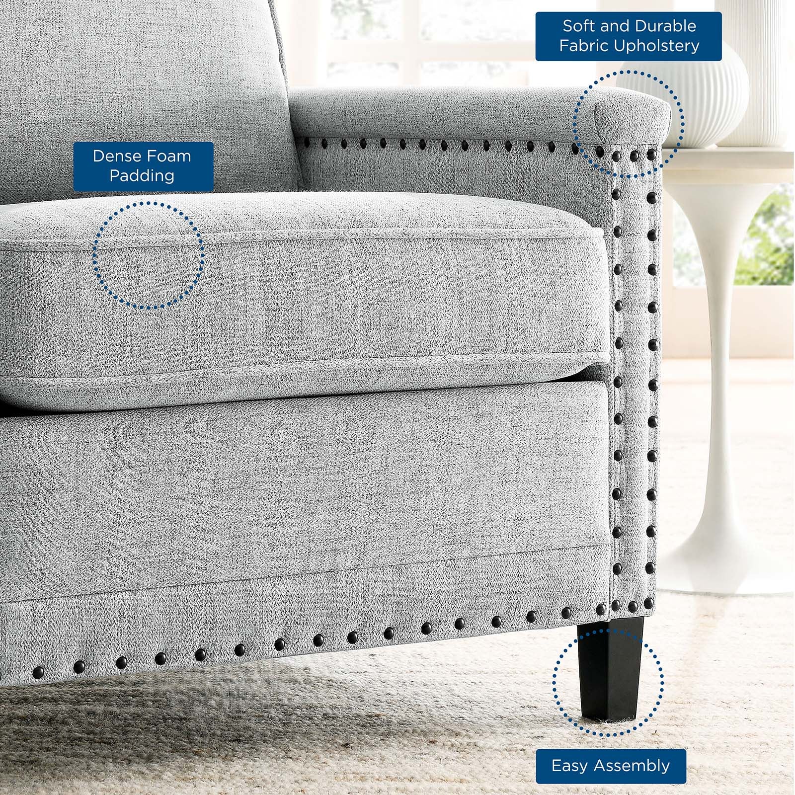 Modway Accent Chairs - Ashton Upholstered Fabric Armchair Light Gray