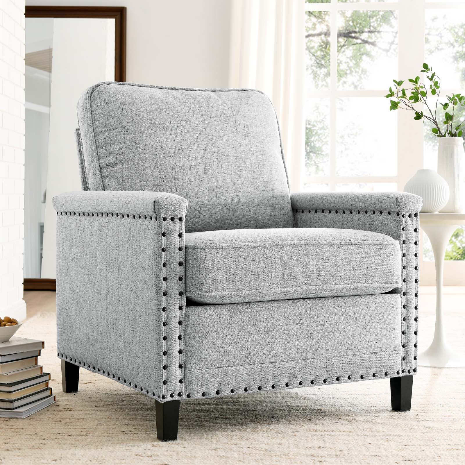 Modway Accent Chairs - Ashton Upholstered Fabric Armchair Light Gray