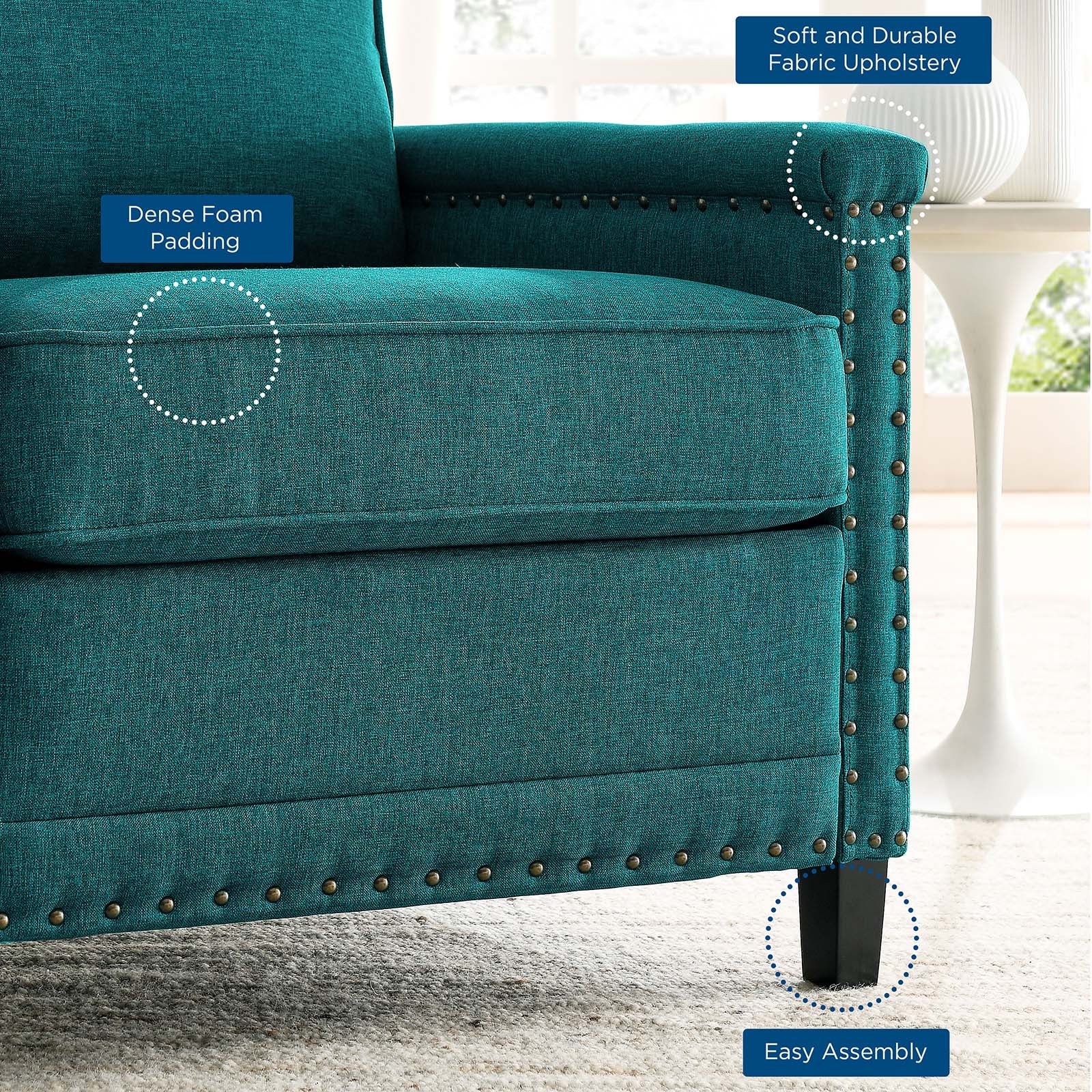 Modway Accent Chairs - Ashton Upholstered Fabric Armchair Teal