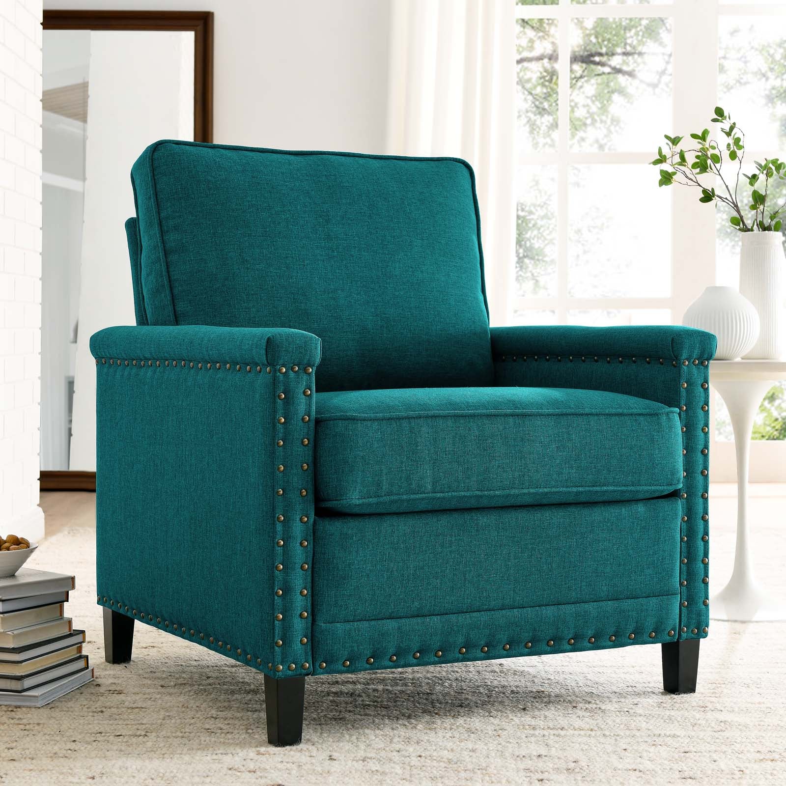 Modway Accent Chairs - Ashton Upholstered Fabric Armchair Teal