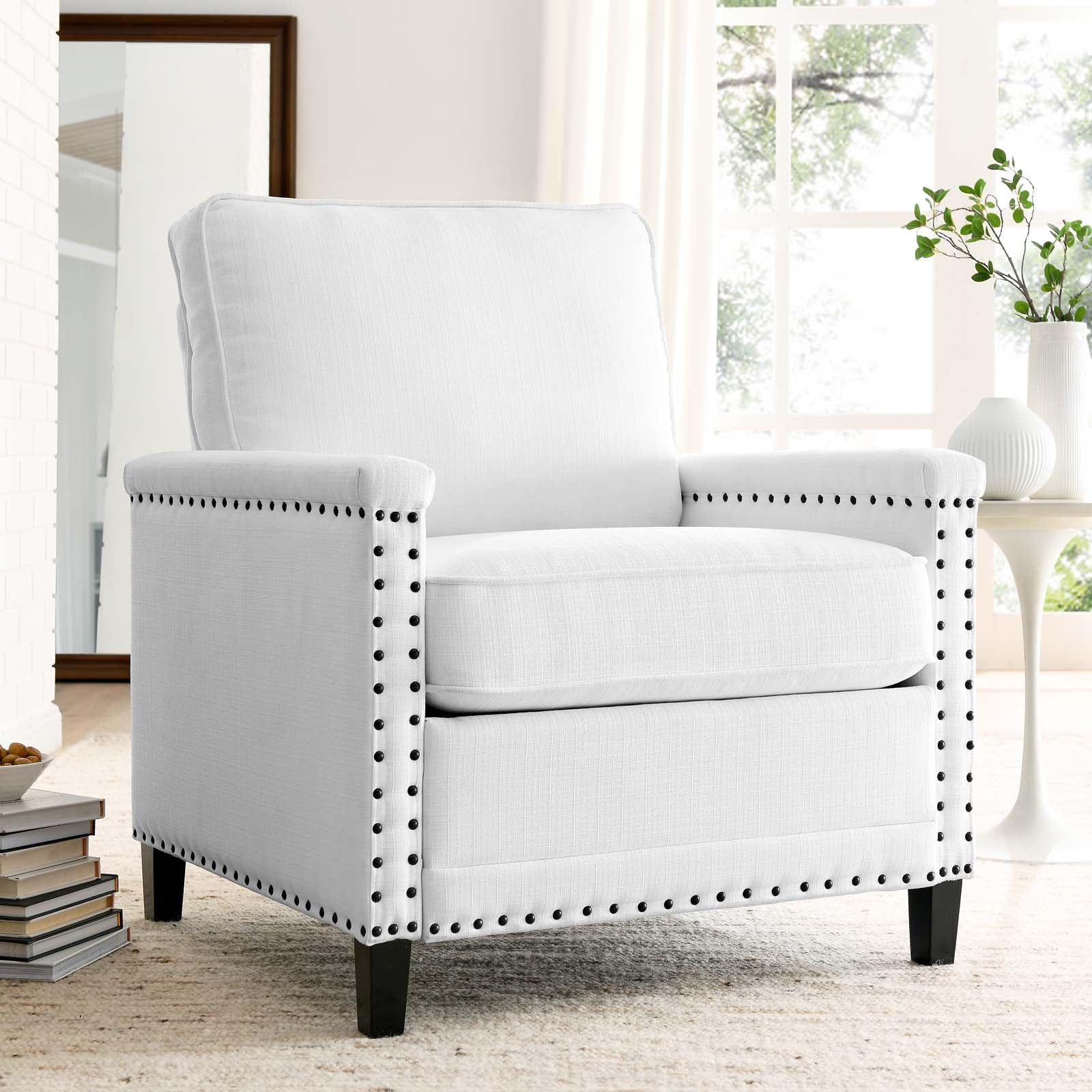 Modway Accent Chairs - Ashton Upholstered Fabric Armchair White