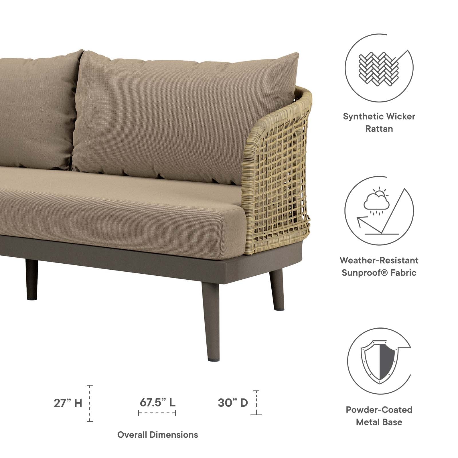 Modway Outdoor Sofas - Meadow Outdoor Patio Sofa Natural Taupe