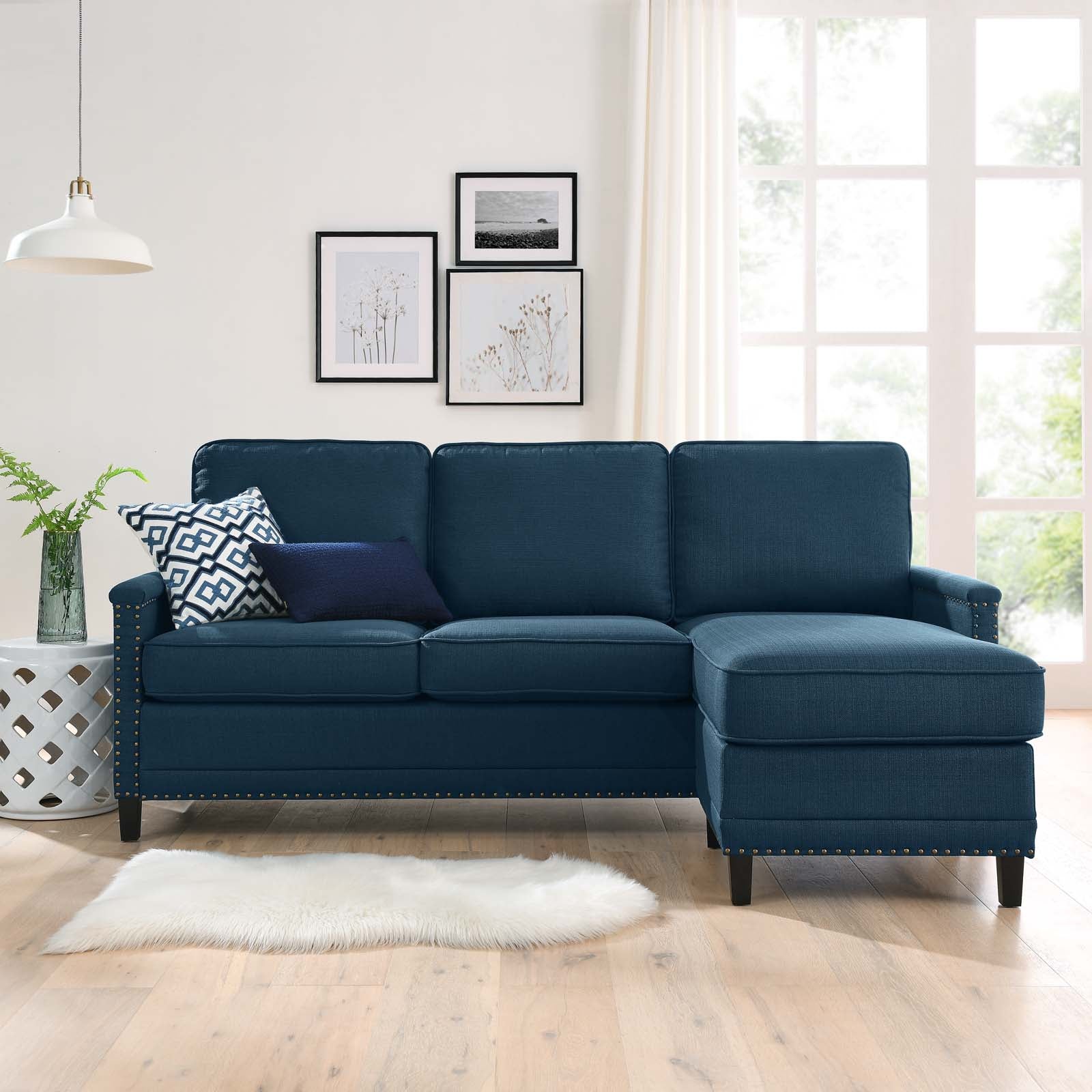 Modway Sectional Sofas - Ashton Upholstered Fabric Sectional Sofa Azure