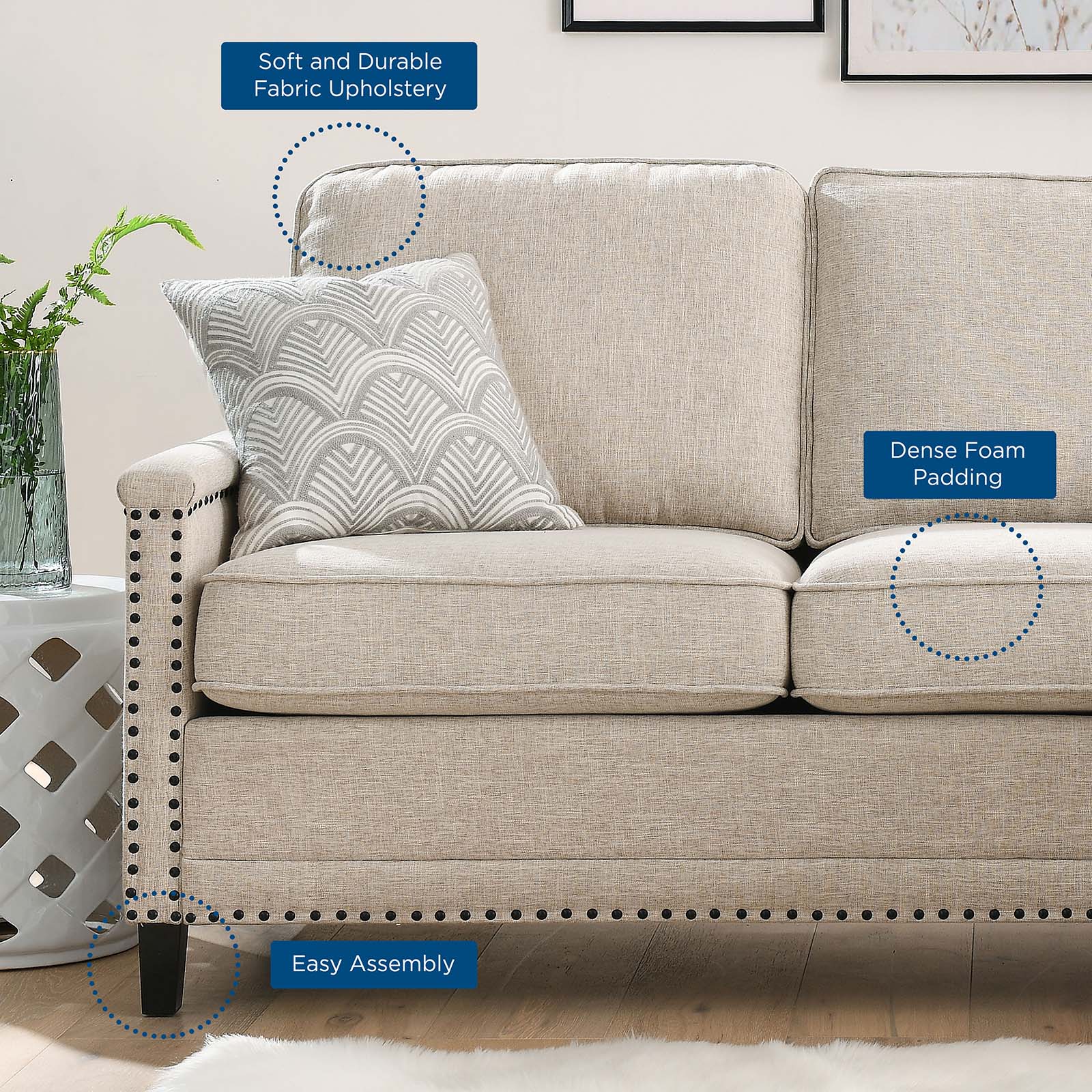 Modway Sectional Sofas - Ashton Upholstered Fabric Sectional Sofa Beige