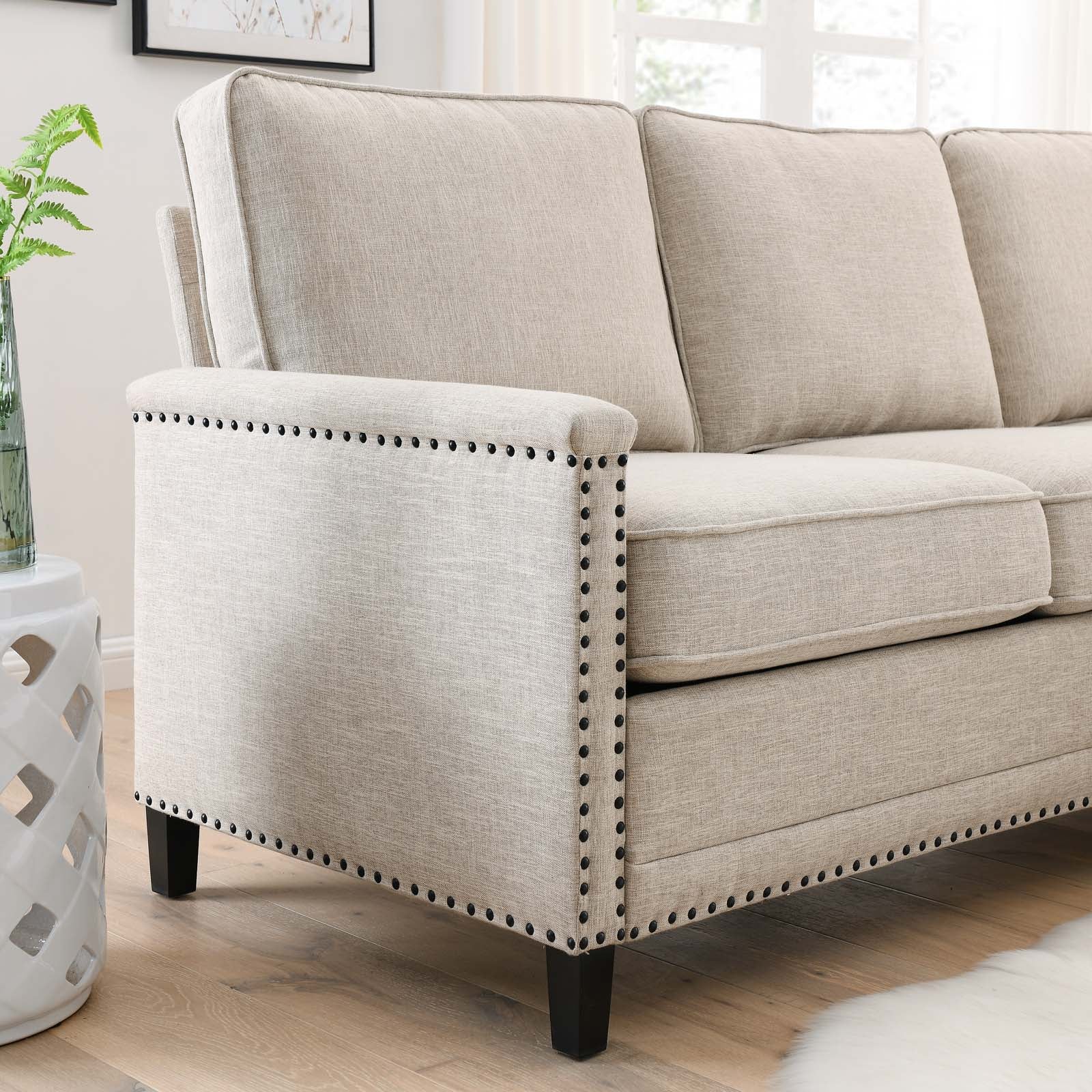 Modway Sectional Sofas - Ashton Upholstered Fabric Sectional Sofa Beige