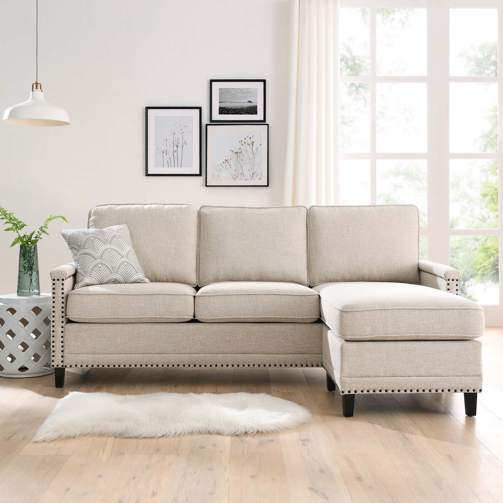Modway Sectional Sofas - Ashton Upholstered Fabric Sectional Sofa Beige