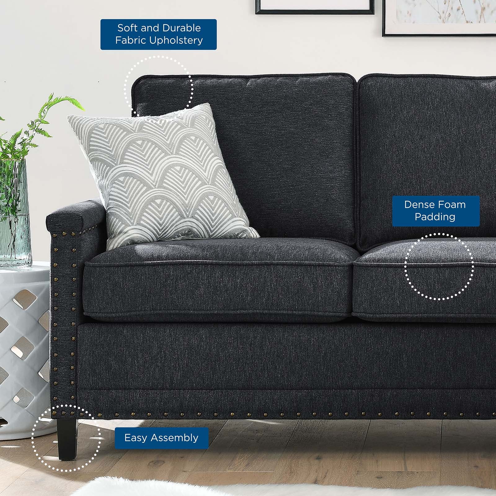 Modway Sectional Sofas - Ashton Upholstered Fabric Sectional Sofa Charcoal