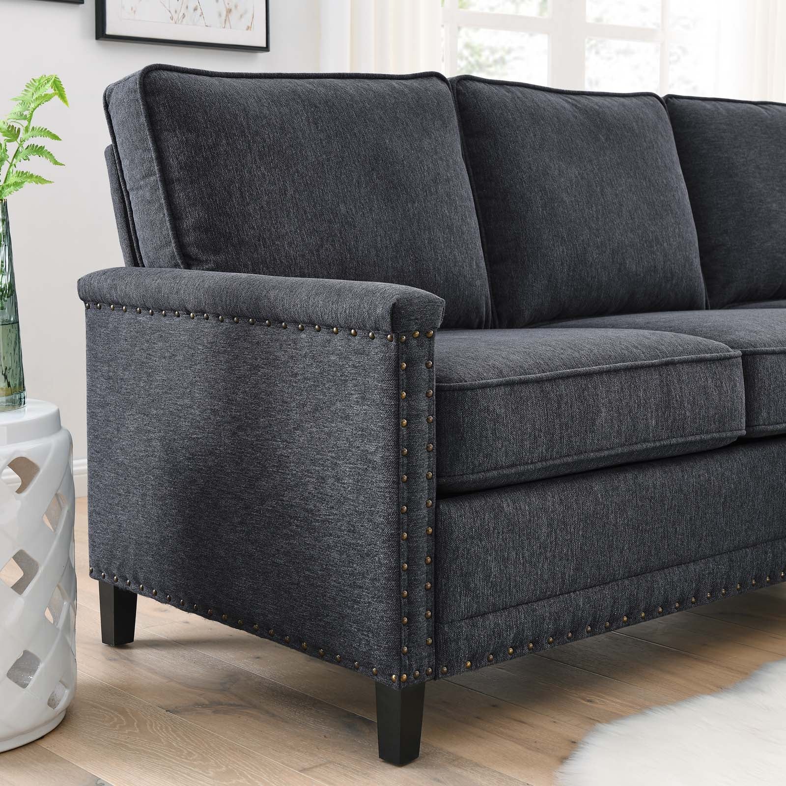 Modway Sectional Sofas - Ashton Upholstered Fabric Sectional Sofa Charcoal