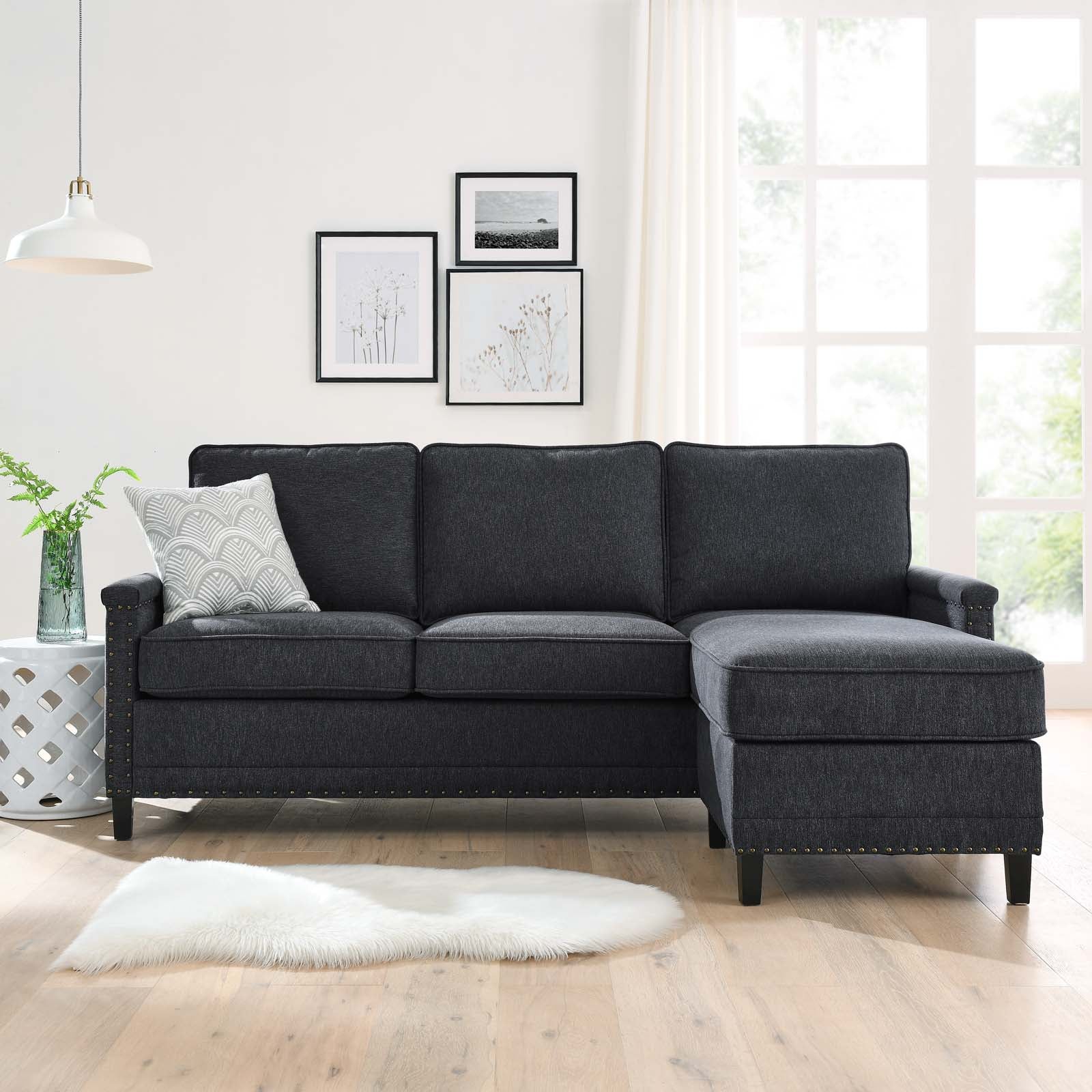Modway Sectional Sofas - Ashton Upholstered Fabric Sectional Sofa Charcoal