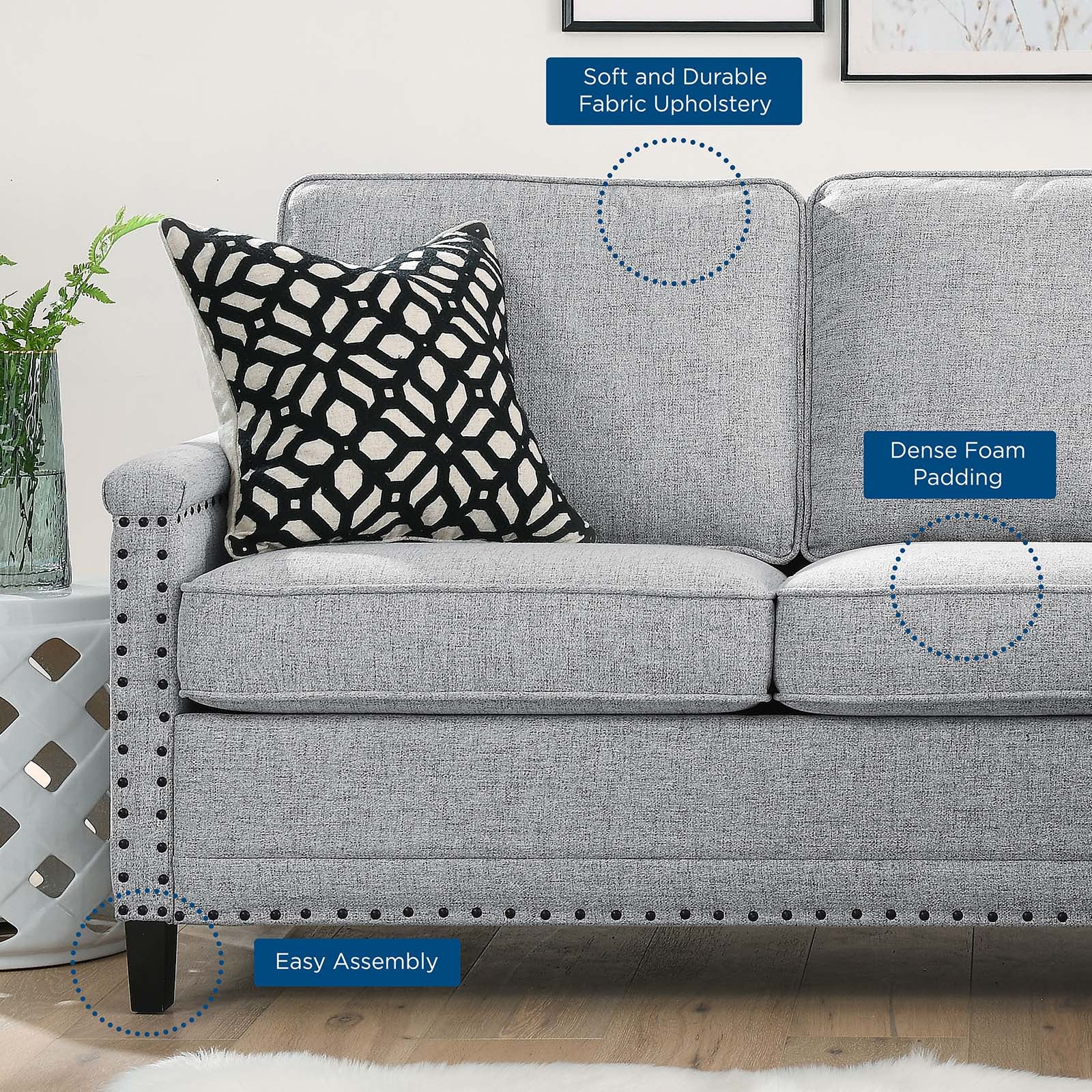 Modway Sectional Sofas - Ashton Upholstered Fabric Sectional Sofa Light Gray