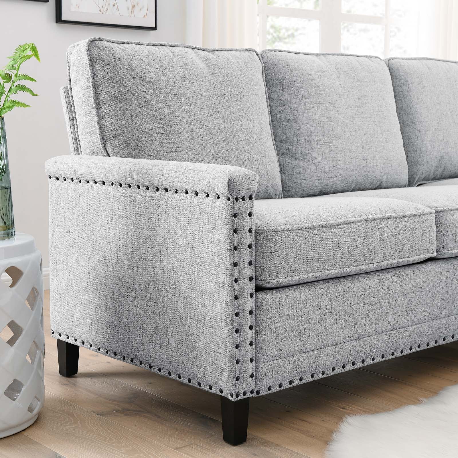 Modway Sectional Sofas - Ashton Upholstered Fabric Sectional Sofa Light Gray