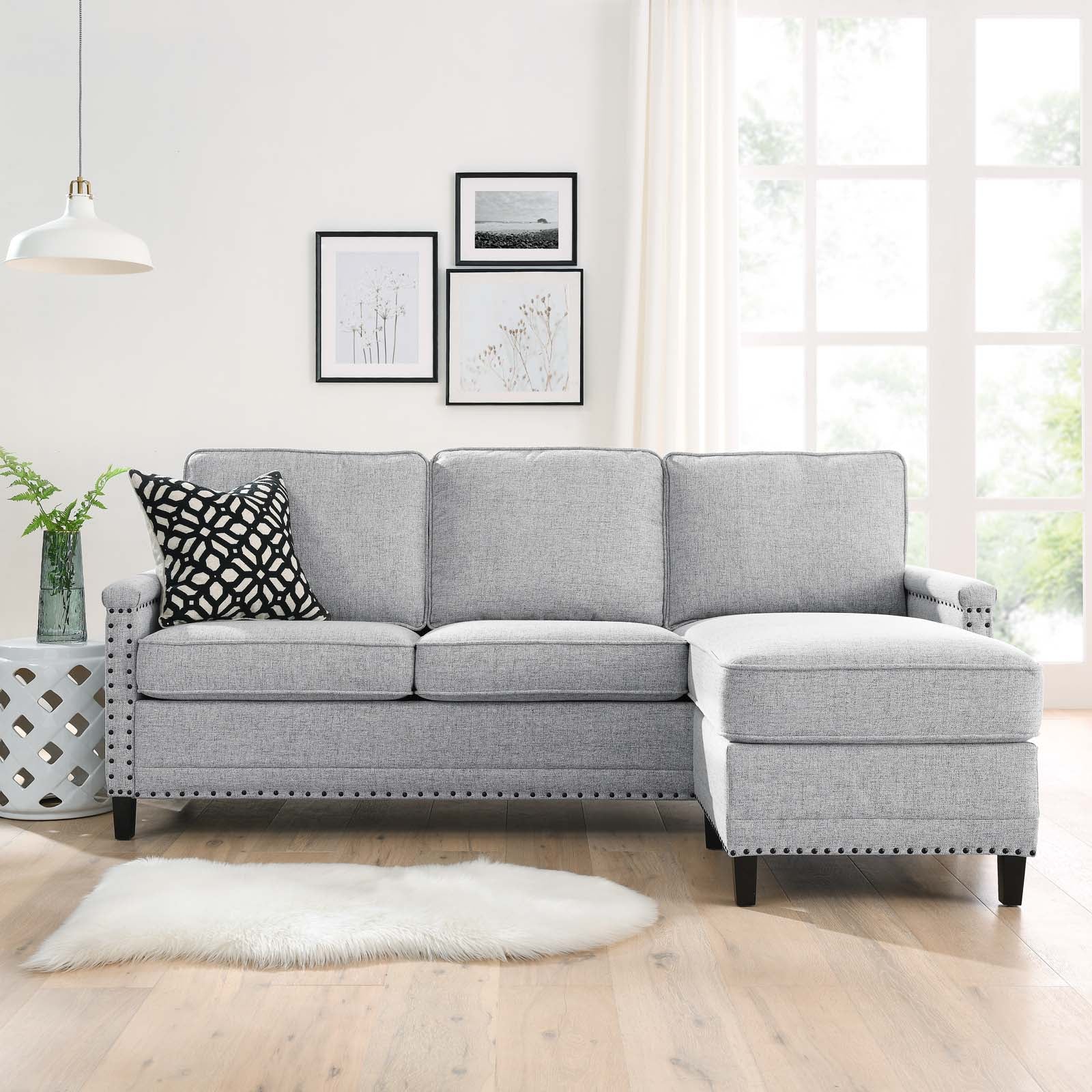 Modway Sectional Sofas - Ashton Upholstered Fabric Sectional Sofa Light Gray