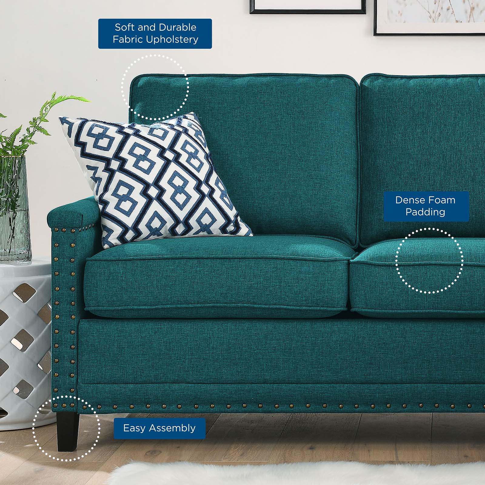 Modway Sectional Sofas - Ashton Upholstered Fabric Sectional Sofa Teal