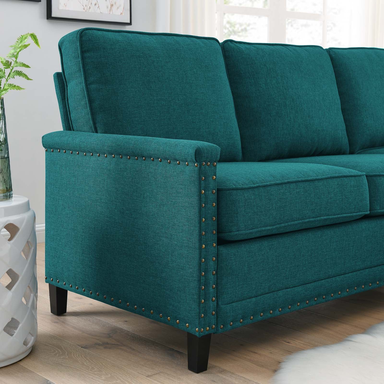 Modway Sectional Sofas - Ashton Upholstered Fabric Sectional Sofa Teal