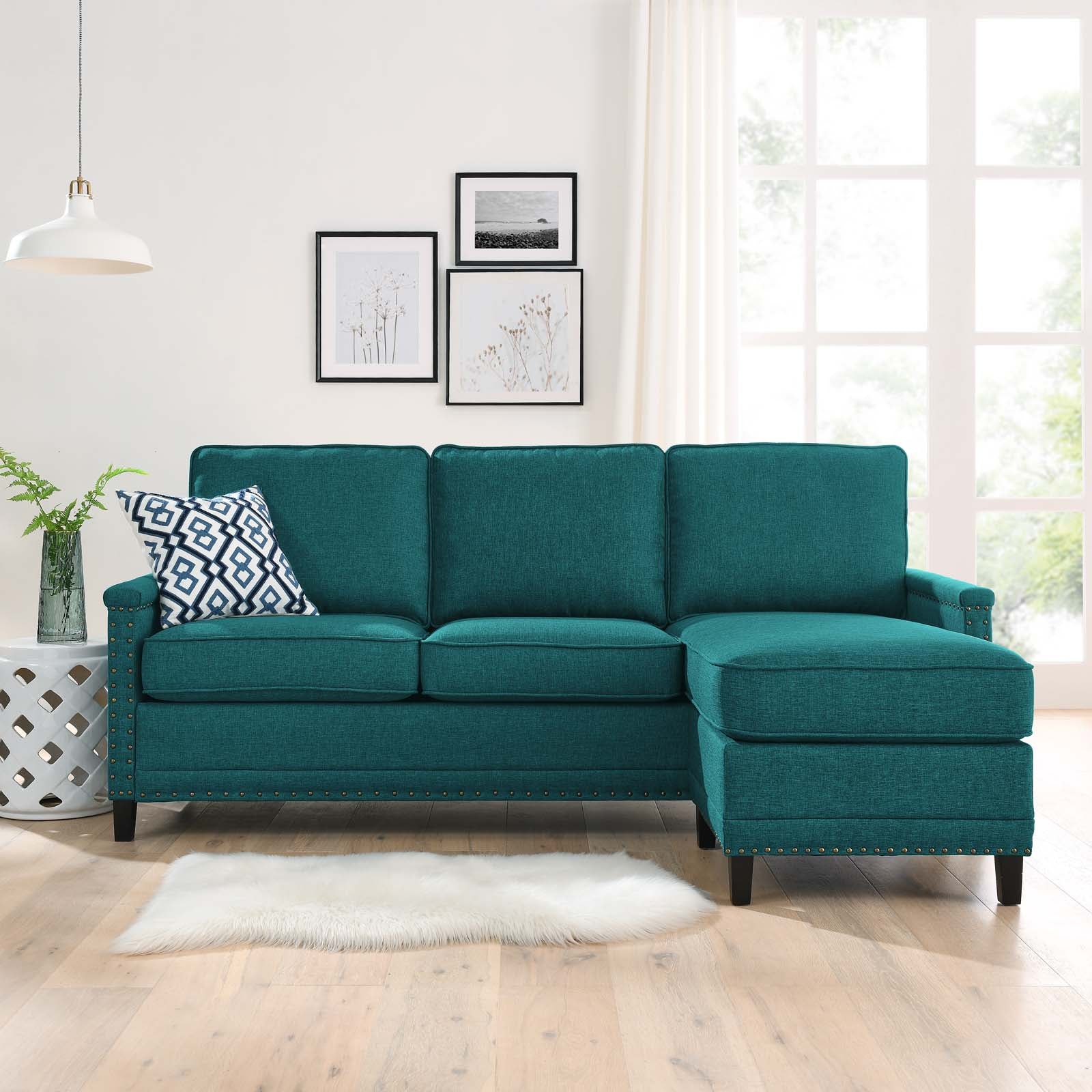Modway Sectional Sofas - Ashton Upholstered Fabric Sectional Sofa Teal