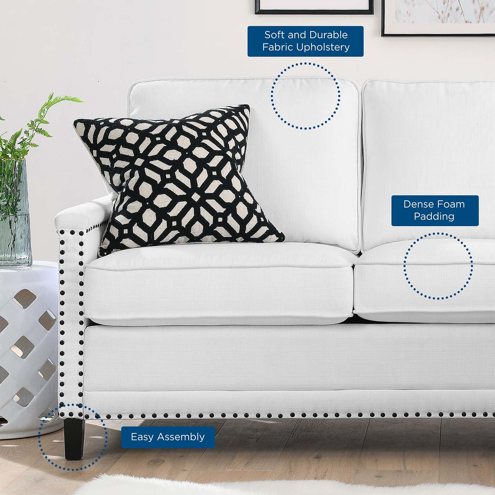 Modway Sectional Sofas - Ashton Upholstered Fabric Sectional Sofa White