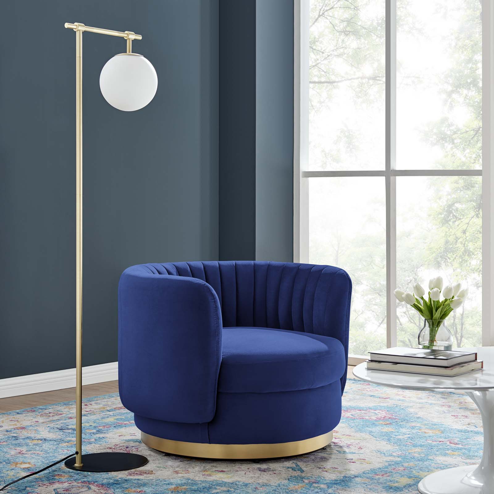 Modway Accent Chairs - Embrace Tufted Performance Velvet Performance Velvet Swivel Chair Gold Navy