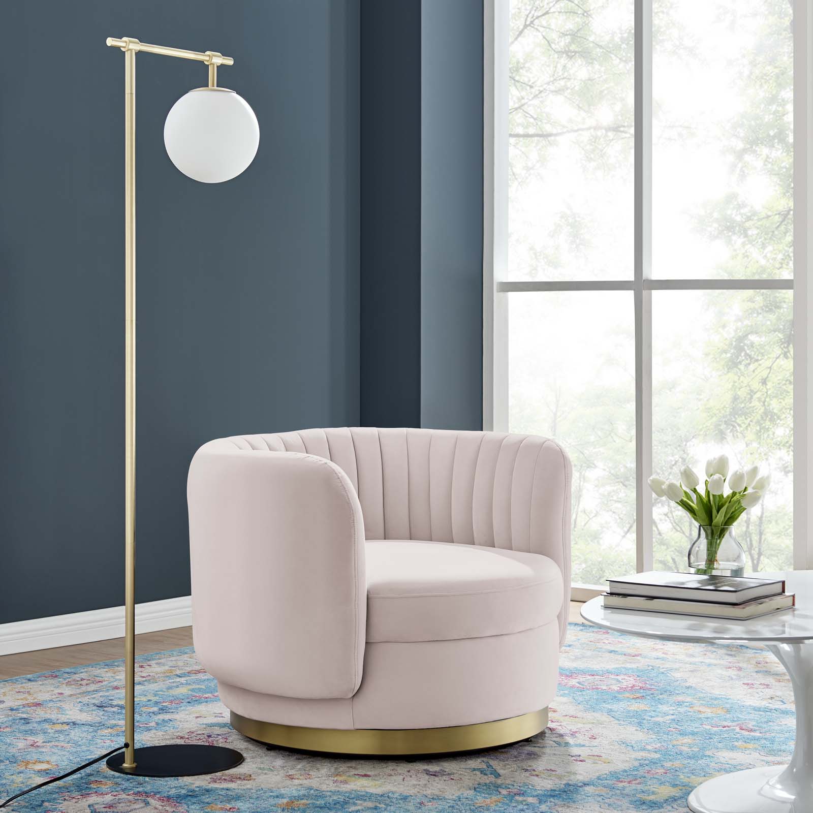 Modway Accent Chairs - Embrace Tufted Performance Velvet Performance Velvet Swivel Chair Gold Pink
