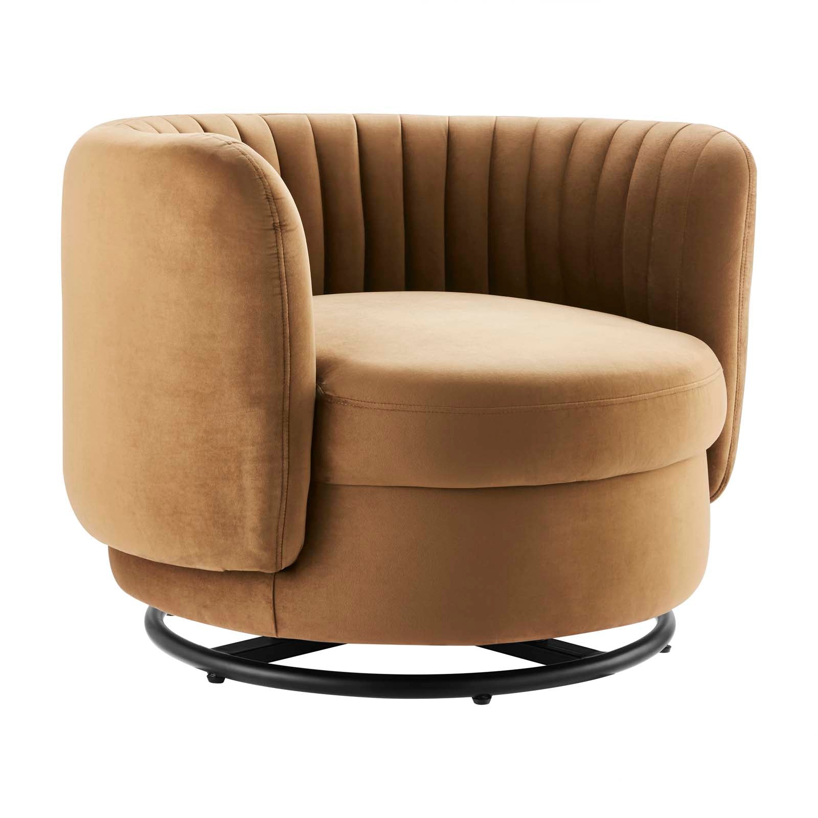 Modway Accent Chairs - Embrace Tufted Performance Velvet Performance Velvet Swivel Chair Black Cognac