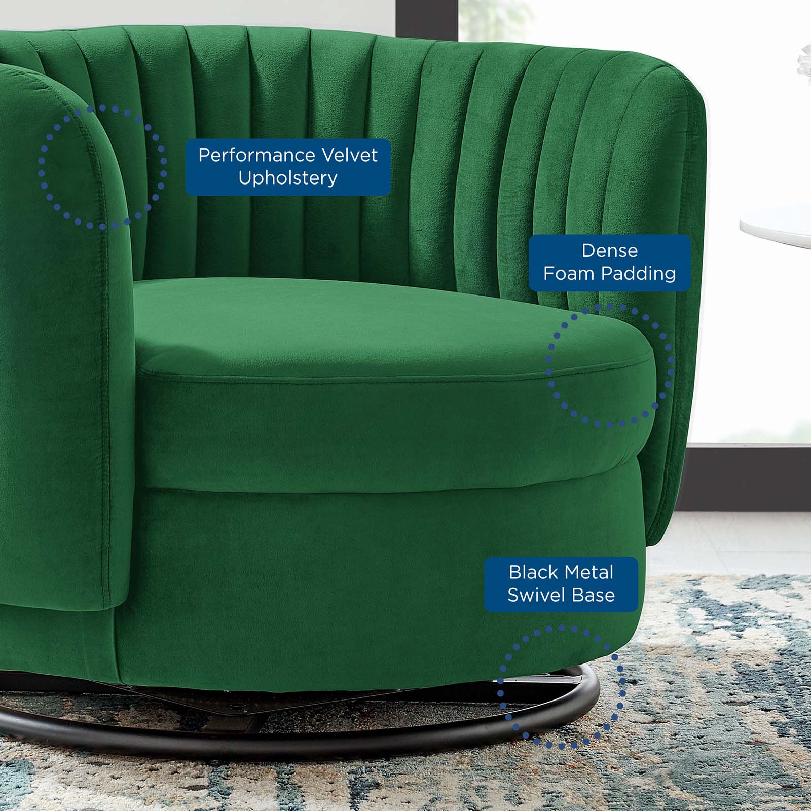 Modway Accent Chairs - Embrace Tufted Performance Velvet Performance Velvet Swivel Chair Black Emerald