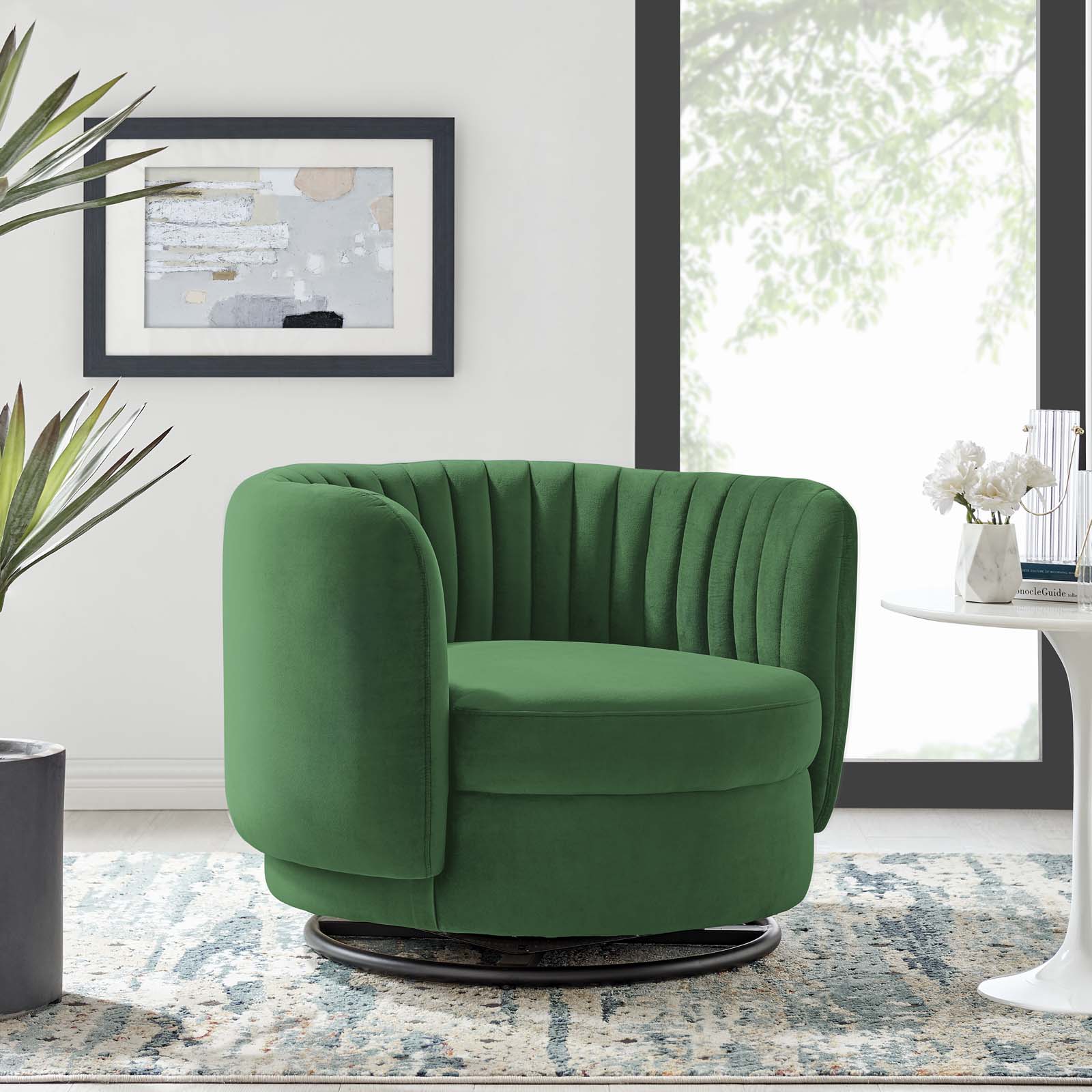 Modway Accent Chairs - Embrace Tufted Performance Velvet Performance Velvet Swivel Chair Black Emerald