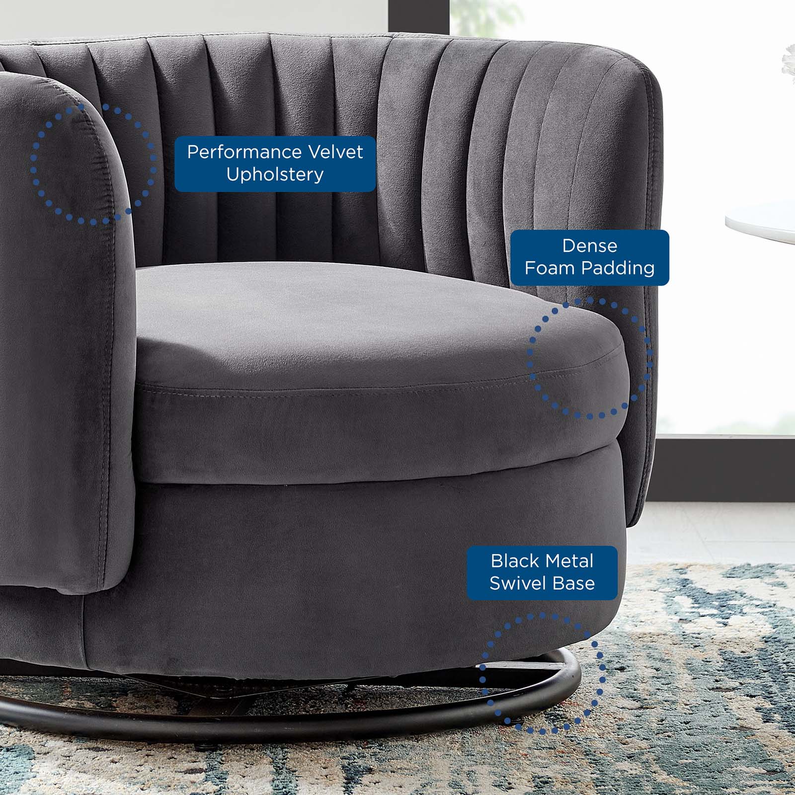 Modway Accent Chairs - Embrace Tufted Performance Velvet Performance Velvet Swivel Chair Black Gray