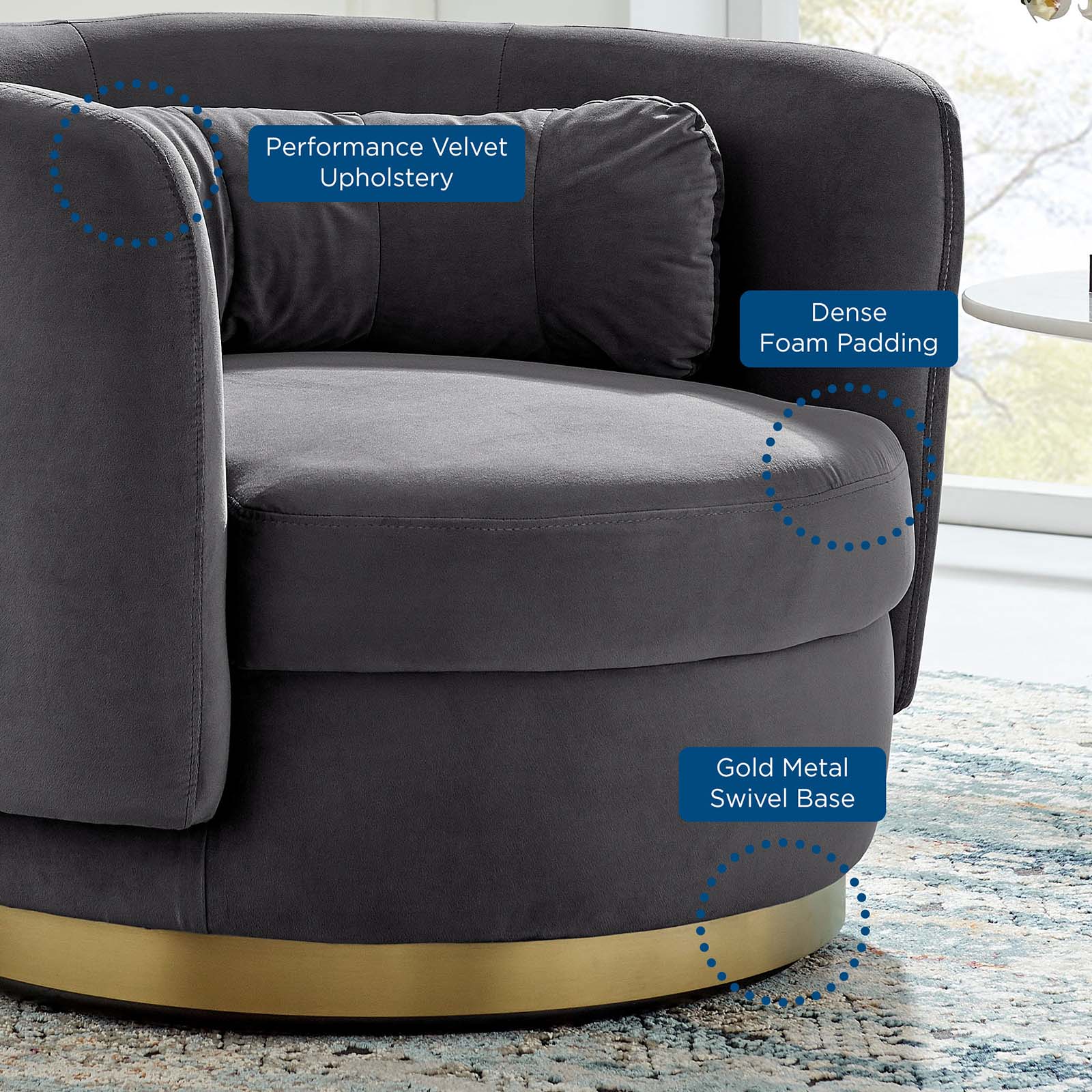 Modway Accent Chairs - Relish Performance Velvet Performance Velvet Swivel Chair Gold Gray