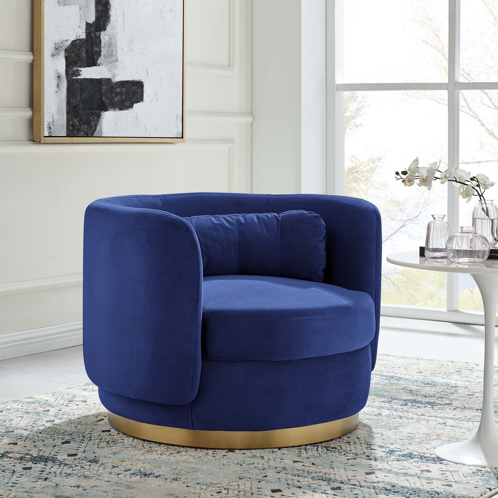 Modway Accent Chairs - Relish Performance Velvet Performance Velvet Swivel Chair Gold Navy