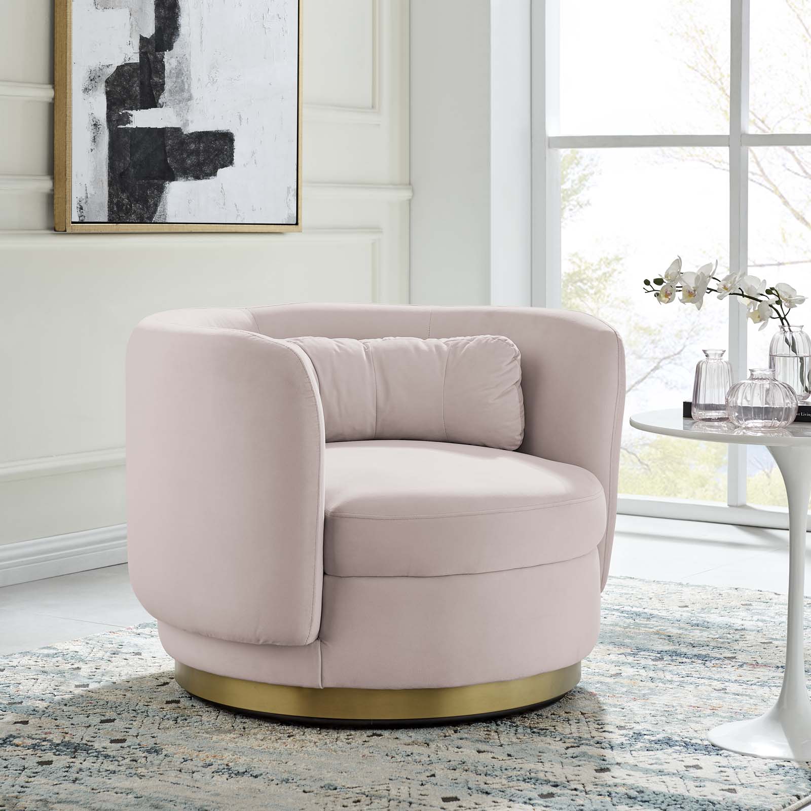 Modway Accent Chairs - Relish Performance Velvet Performance Velvet Swivel Chair Gold Pink