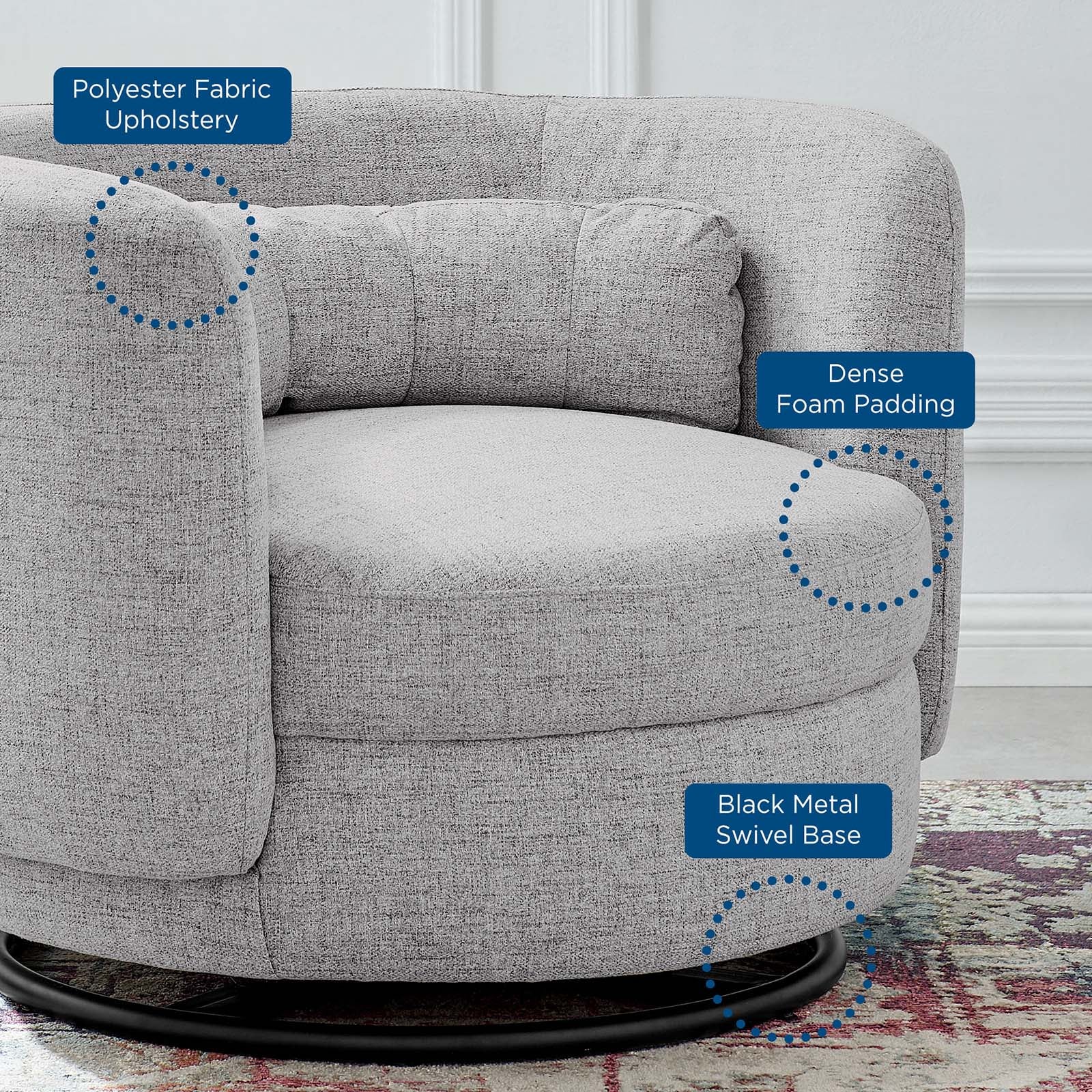 Modway Accent Chairs - Relish Fabric Upholstered Upholstered Fabric Swivel Chair Black Light Gray