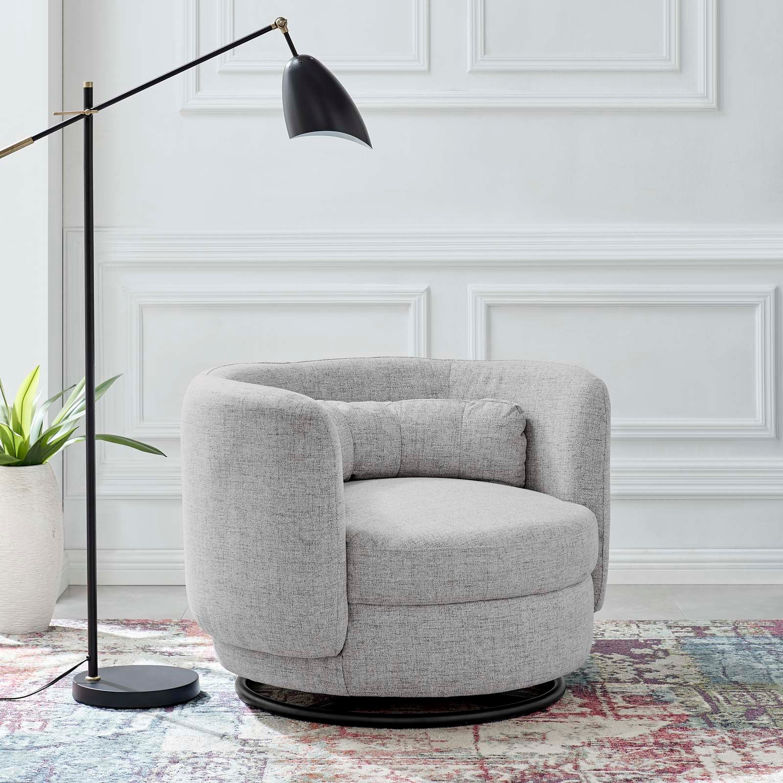 Modway Accent Chairs - Relish Fabric Upholstered Upholstered Fabric Swivel Chair Black Light Gray