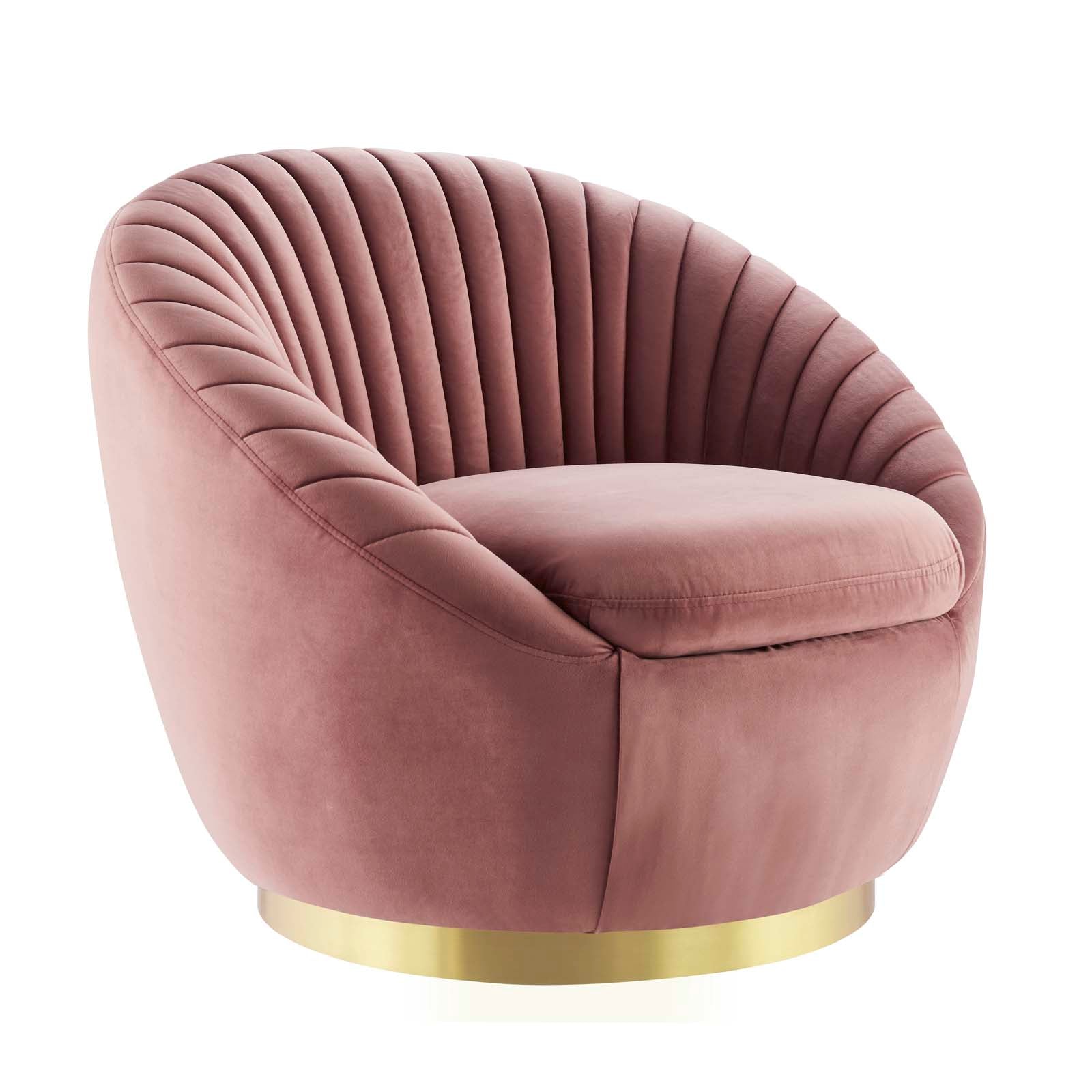 Modway Accent Chairs - Whirr Tufted Performance Velvet Performance Velvet Swivel Chair Gold Dusty Rose