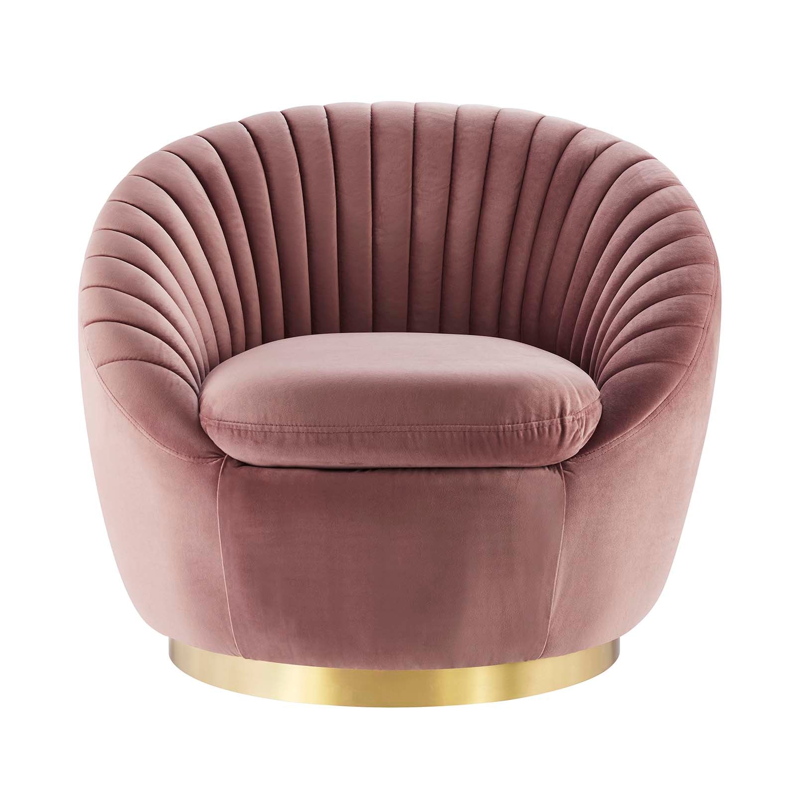 Modway Accent Chairs - Whirr Tufted Performance Velvet Performance Velvet Swivel Chair Gold Dusty Rose