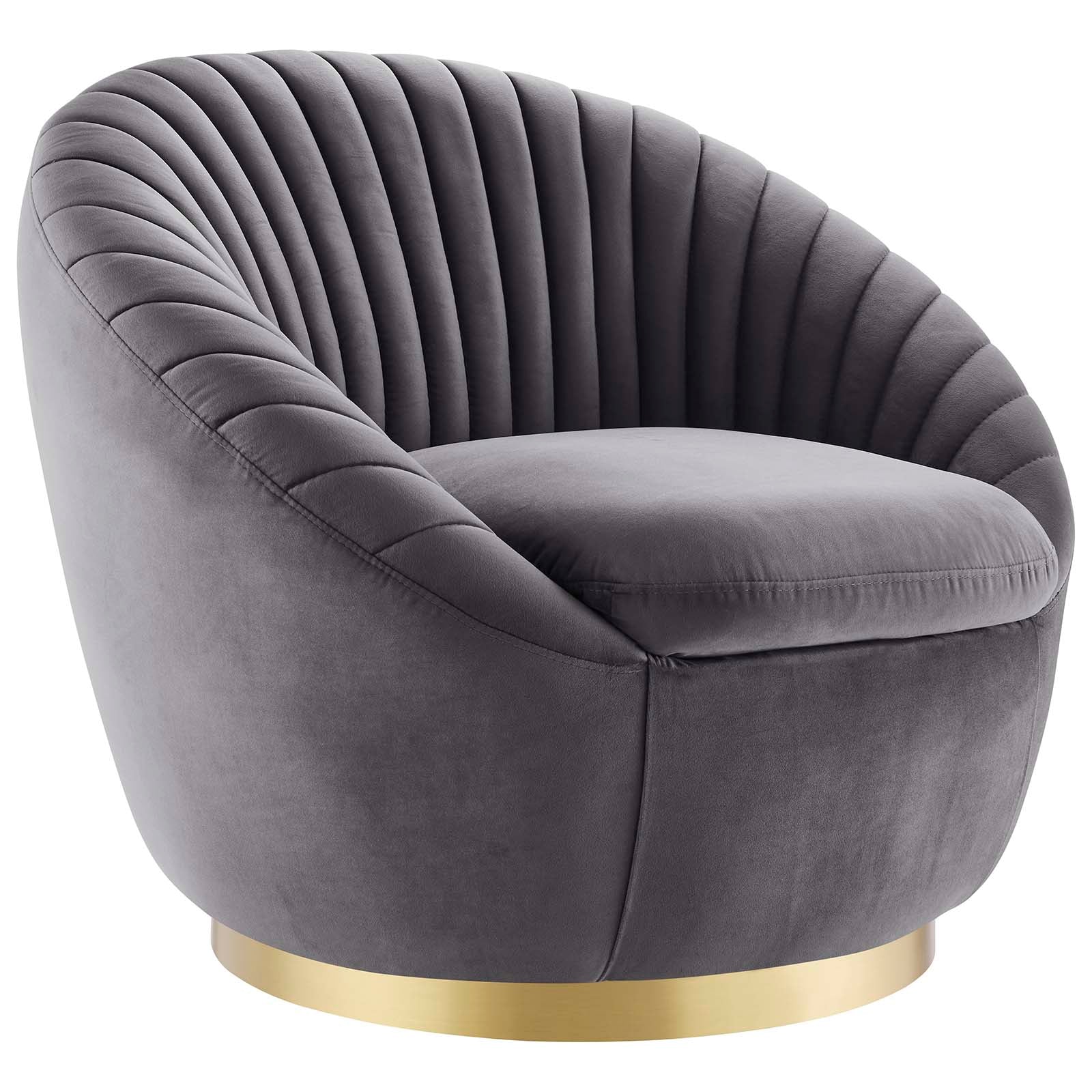 Modway Accent Chairs - Whirr Tufted Performance Velvet Performance Velvet Swivel Chair Gold Gray
