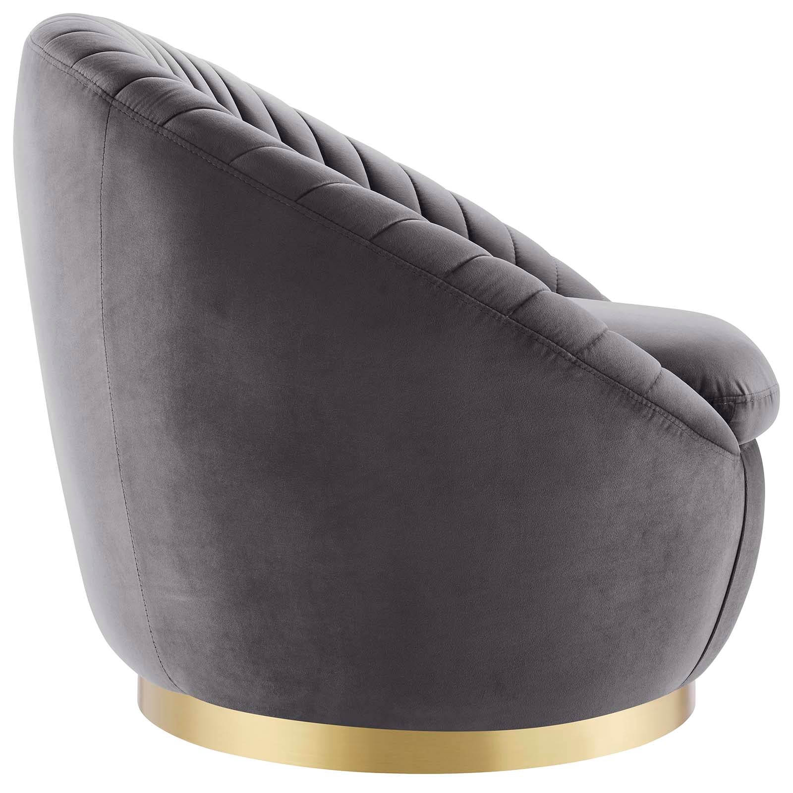 Modway Accent Chairs - Whirr Tufted Performance Velvet Performance Velvet Swivel Chair Gold Gray