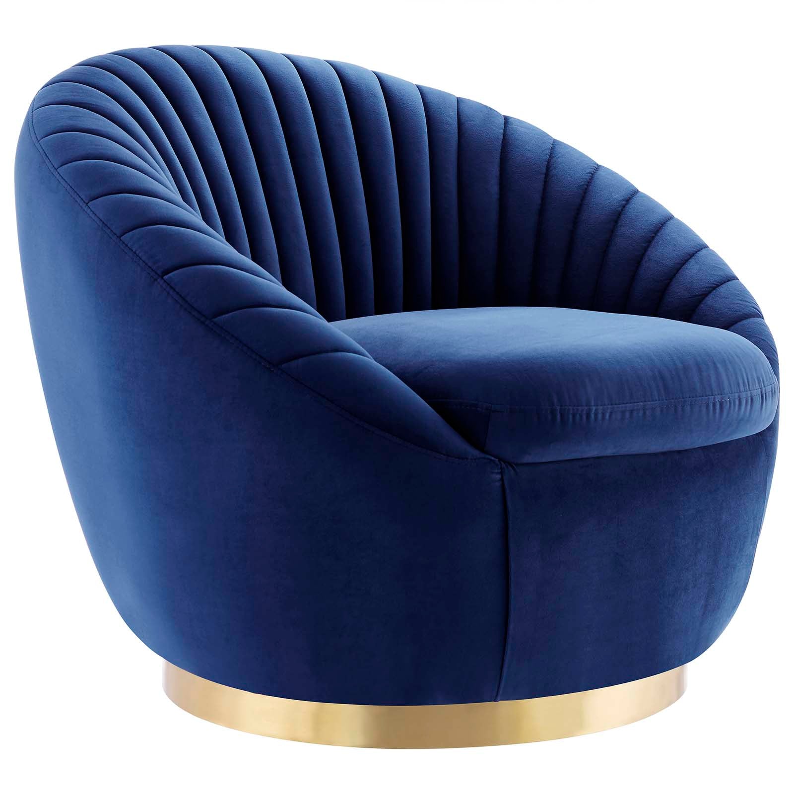 Modway Accent Chairs - Whirr Tufted Performance Velvet Performance Velvet Swivel Chair Gold Navy