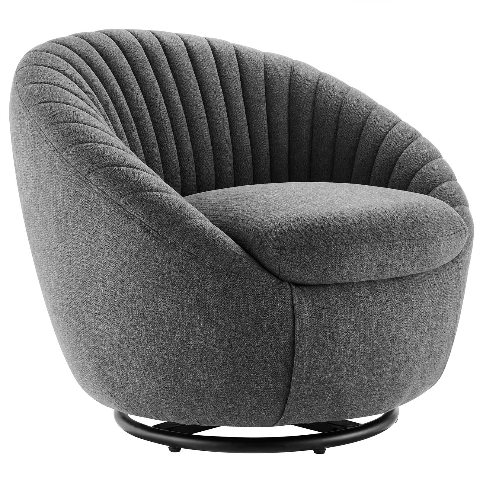 Modway Accent Chairs - Whirr Tufted Fabric Fabric Swivel Chair Black Charcoal