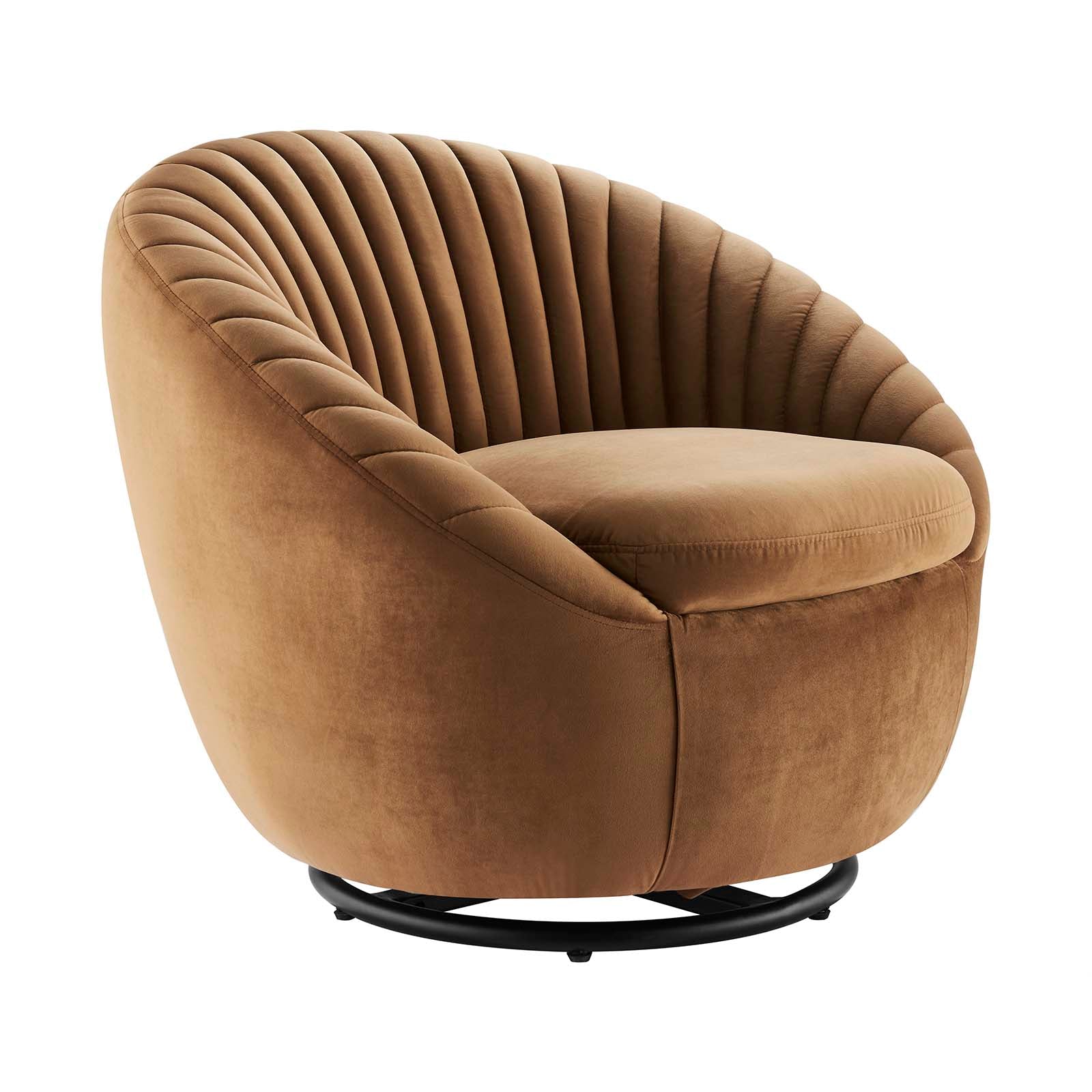 Modway Accent Chairs - Whirr Tufted Performance Velvet Performance Velvet Swivel Chair Black Cognac