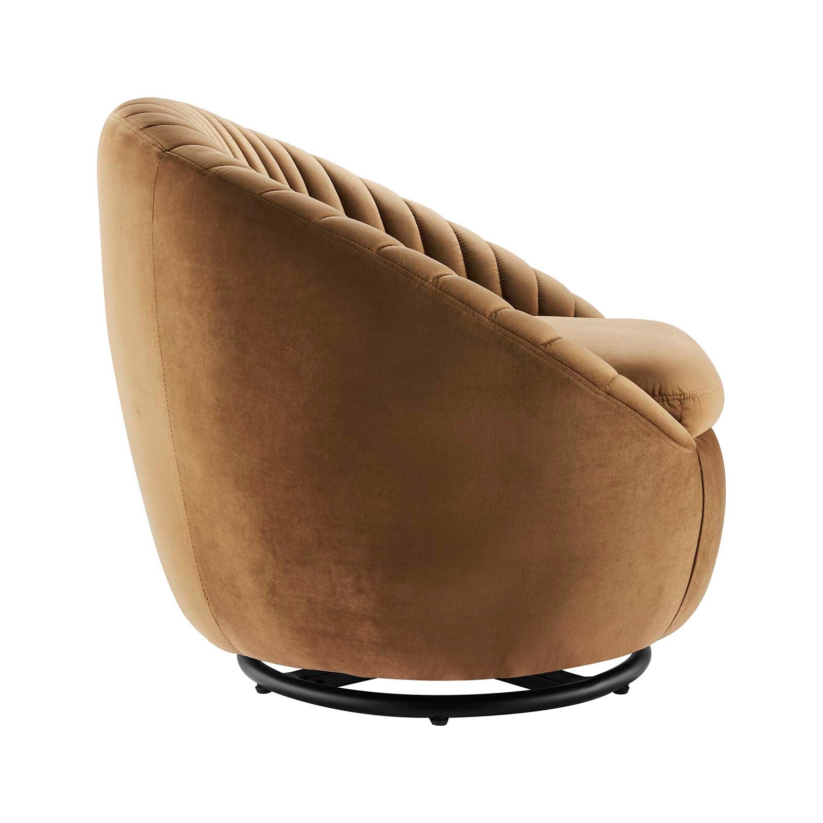 Modway Accent Chairs - Whirr Tufted Performance Velvet Performance Velvet Swivel Chair Black Cognac