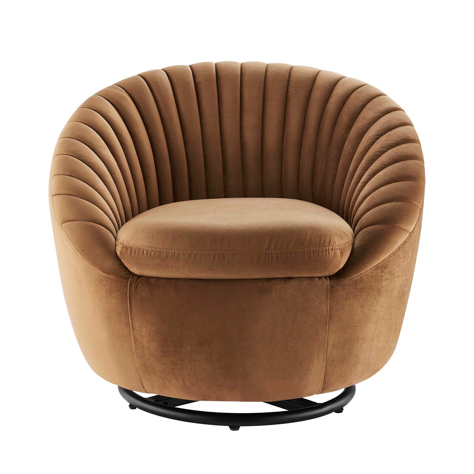 Modway Accent Chairs - Whirr Tufted Performance Velvet Performance Velvet Swivel Chair Black Cognac
